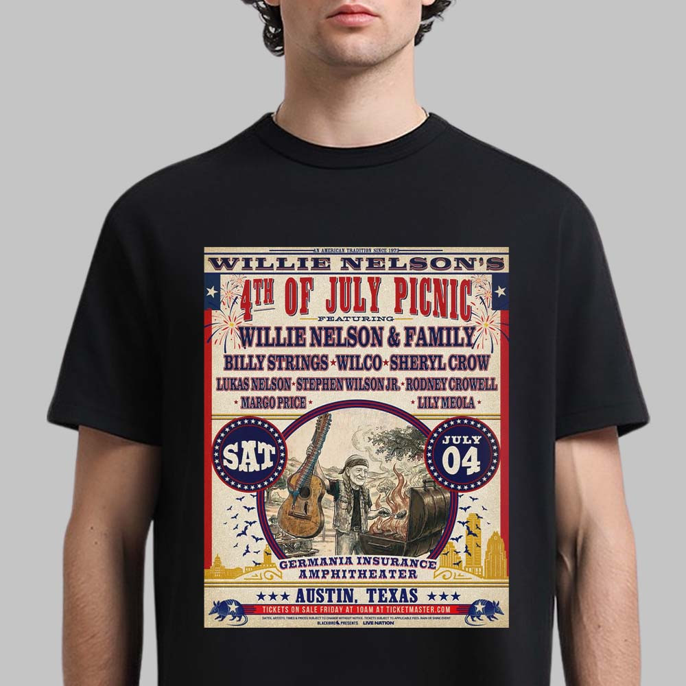 Willie Nelson's 4th Of July Picnic 2026 Show Poster T-Shirt Music Concert Shirt Fan Gift Idea