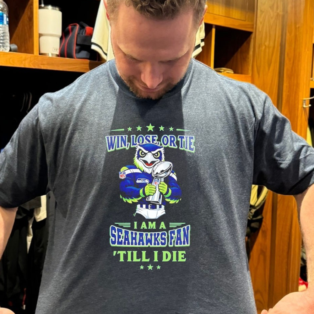 Win Lose Or Tie I Am A Seattle Football Fan till I Die Mascot Trophy Shirt Seahawks Merch