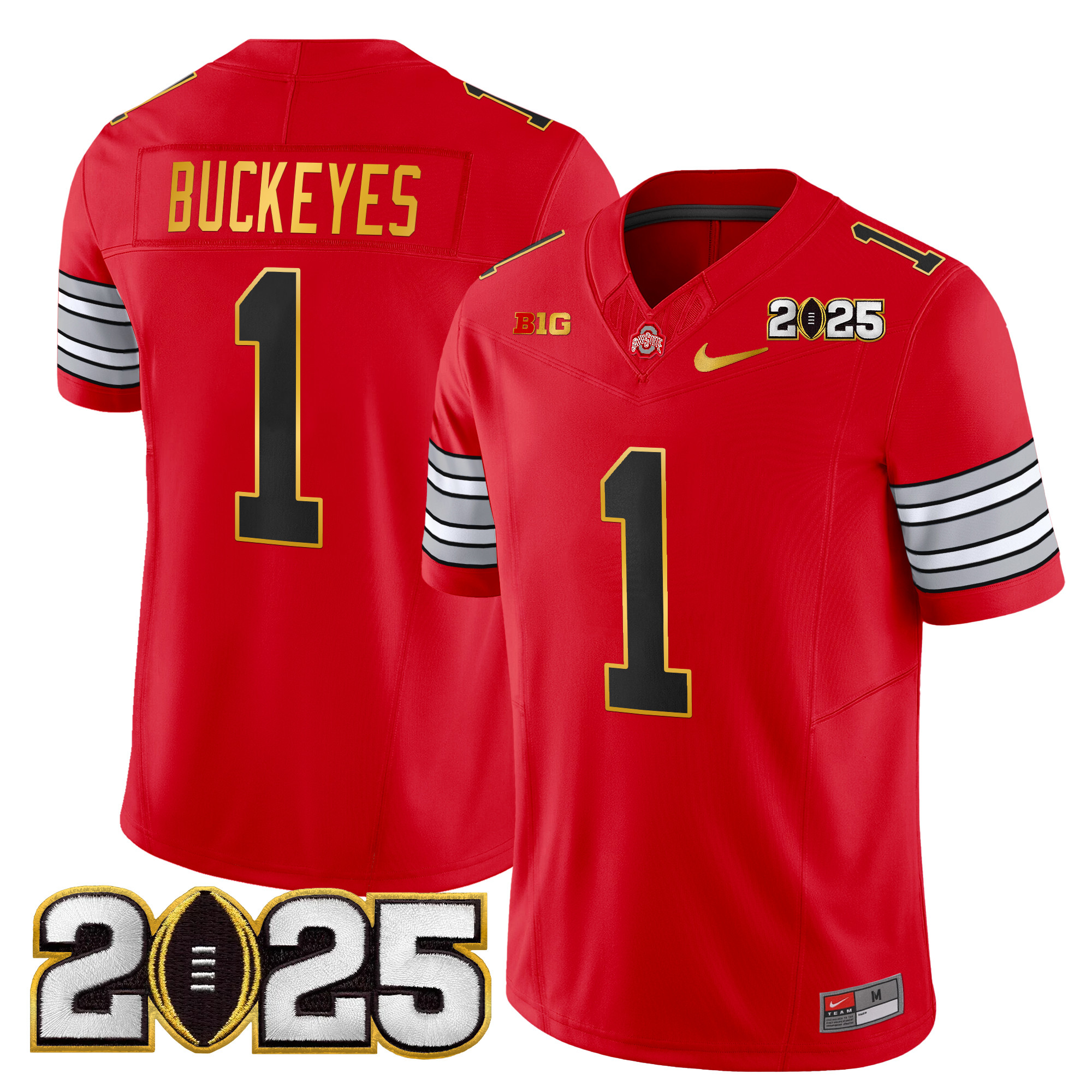 #1 Buckeyes Men's Ohio State Buckeyes Heritage Stripe 2025 CFP Final Patch Gold Trim Vapor Limited Red Jersey - All Stitched
