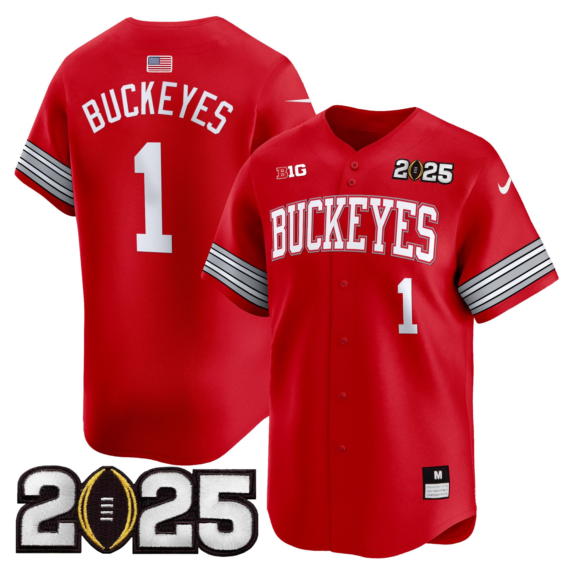 #1 Buckeyes Men's Ohio State Buckeyes Heritage Stripe 2025 CFP Final Patch Vapor Baseball Red Jersey - All Stitched