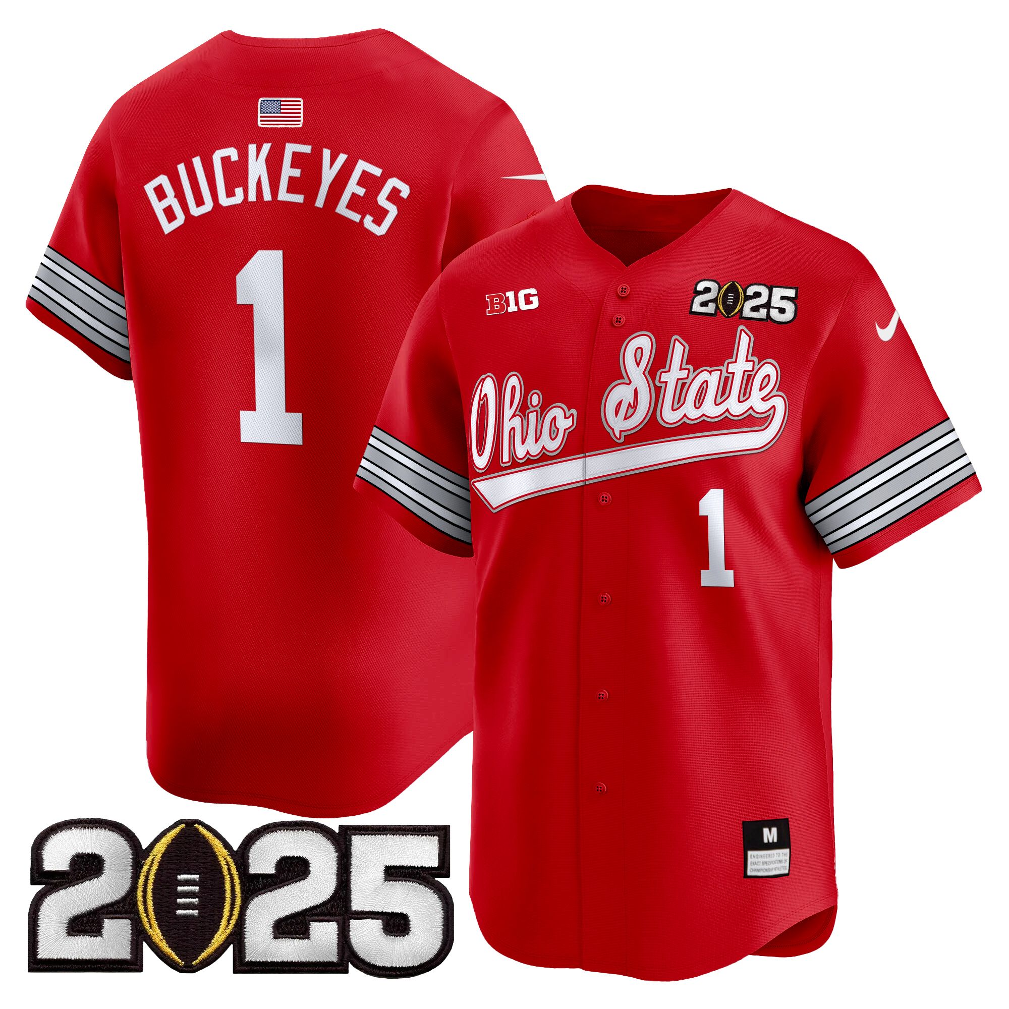 #1 Buckeyes Men's Ohio State Buckeyes Heritage Stripe 2025 CFP Final Patch Vapor Baseball Red Jersey V2 - All Stitched