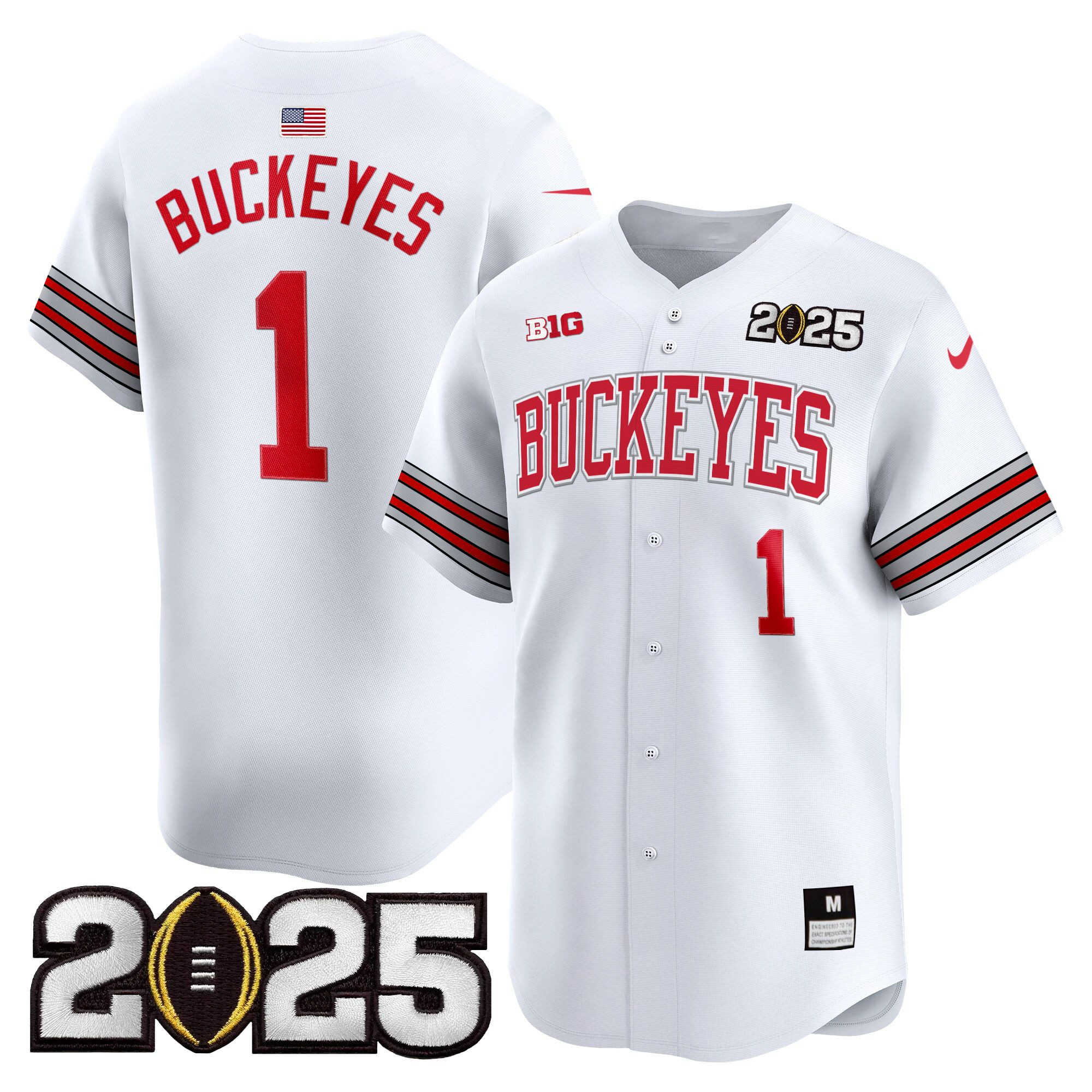 #1 Buckeyes Men's Ohio State Buckeyes Heritage Stripe 2025 CFP Final Patch Vapor Baseball White Jersey - All Stitched