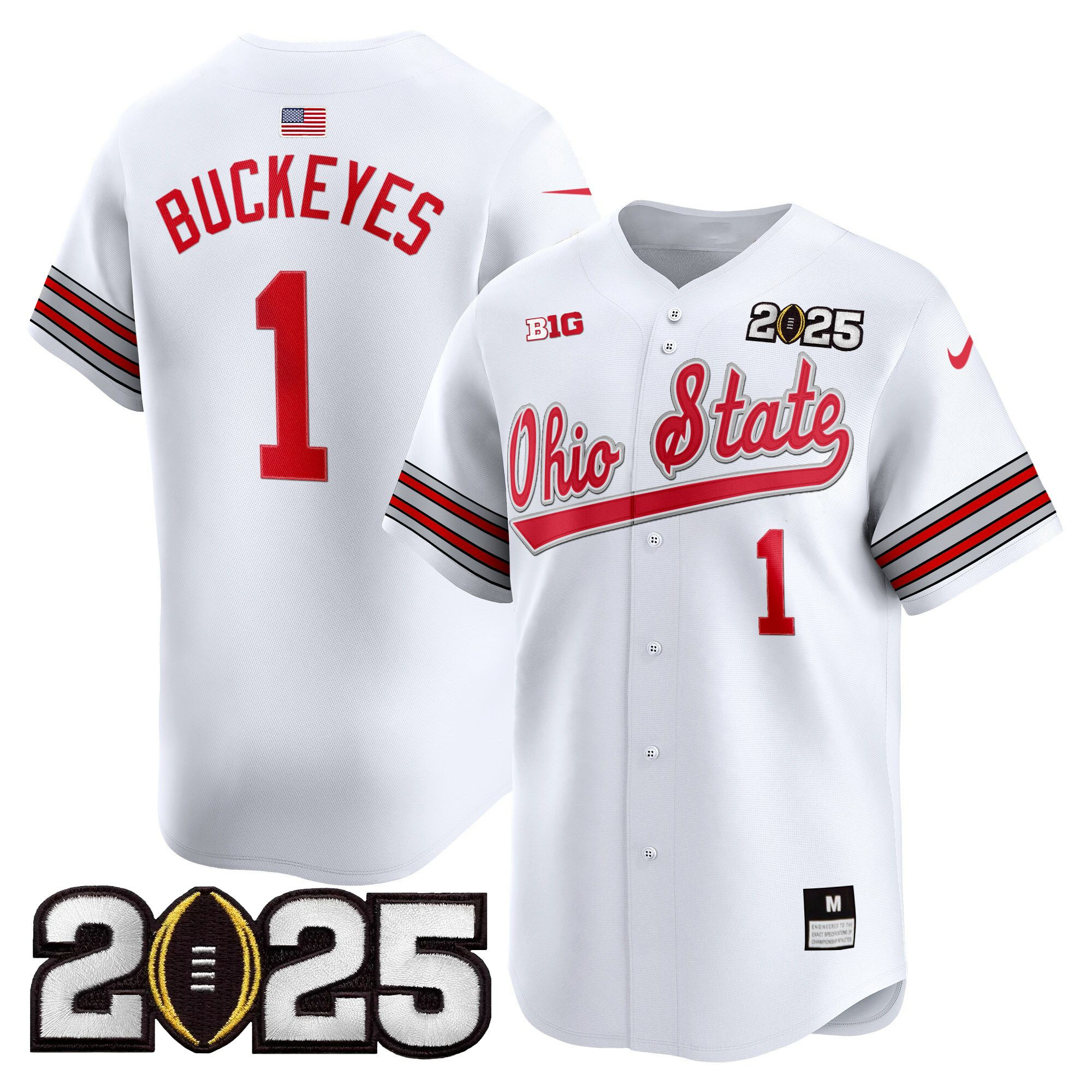 #1 Buckeyes Men's Ohio State Buckeyes Heritage Stripe 2025 CFP Final Patch Vapor Baseball White Jersey V2 - All Stitched