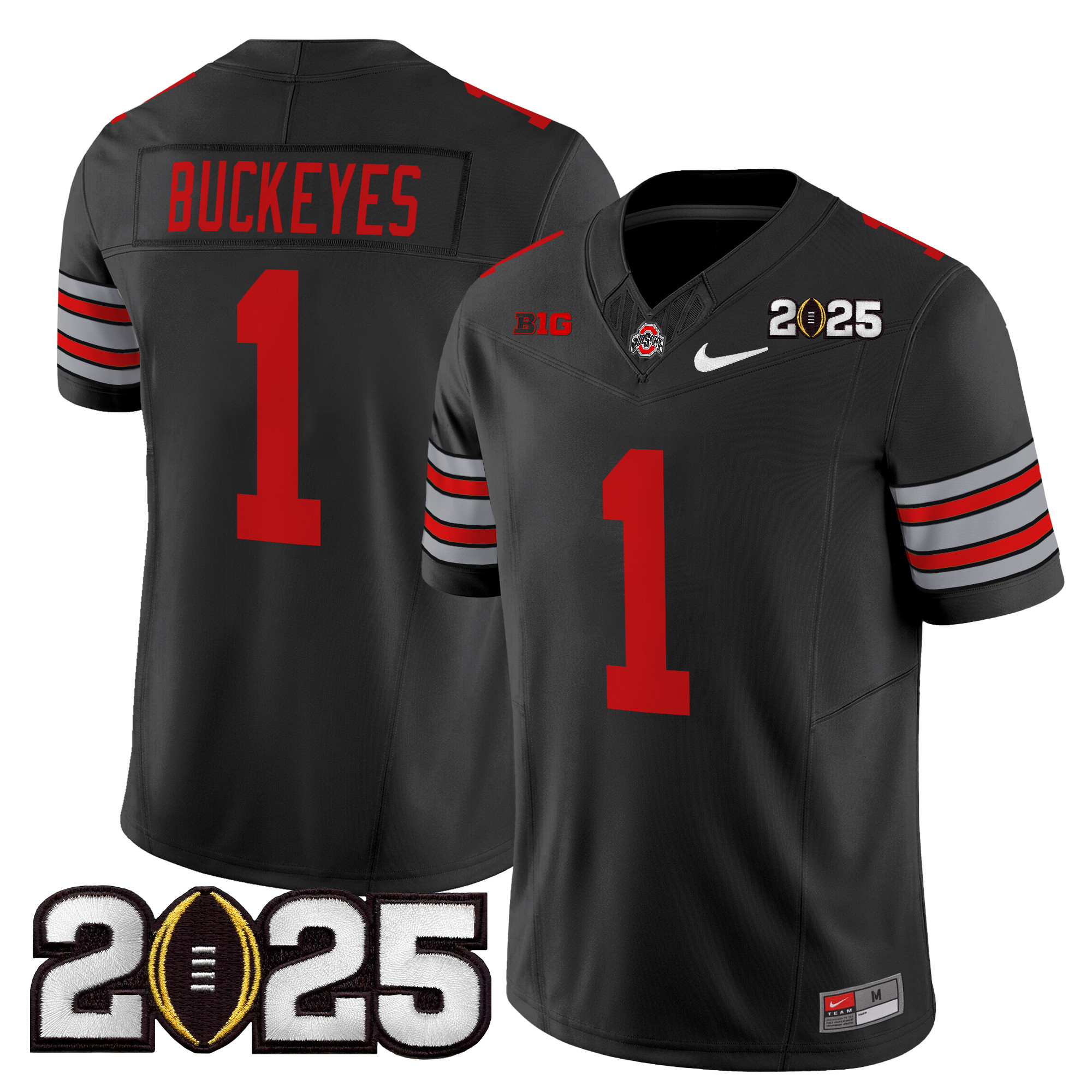 #1 Buckeyes Men's Ohio State Buckeyes Heritage Stripe 2025 CFP Final Patch Vapor Limited Black Jersey - All Stitched