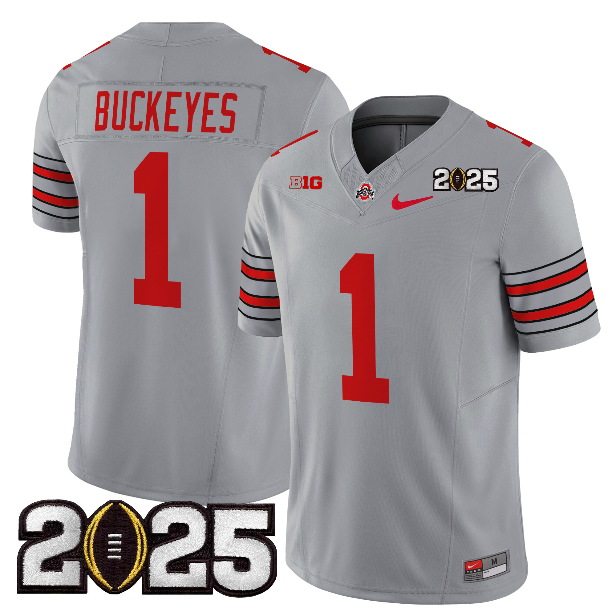 #1 Buckeyes Men's Ohio State Buckeyes Heritage Stripe 2025 CFP Final Patch Vapor Limited Gray Jersey - All Stitched