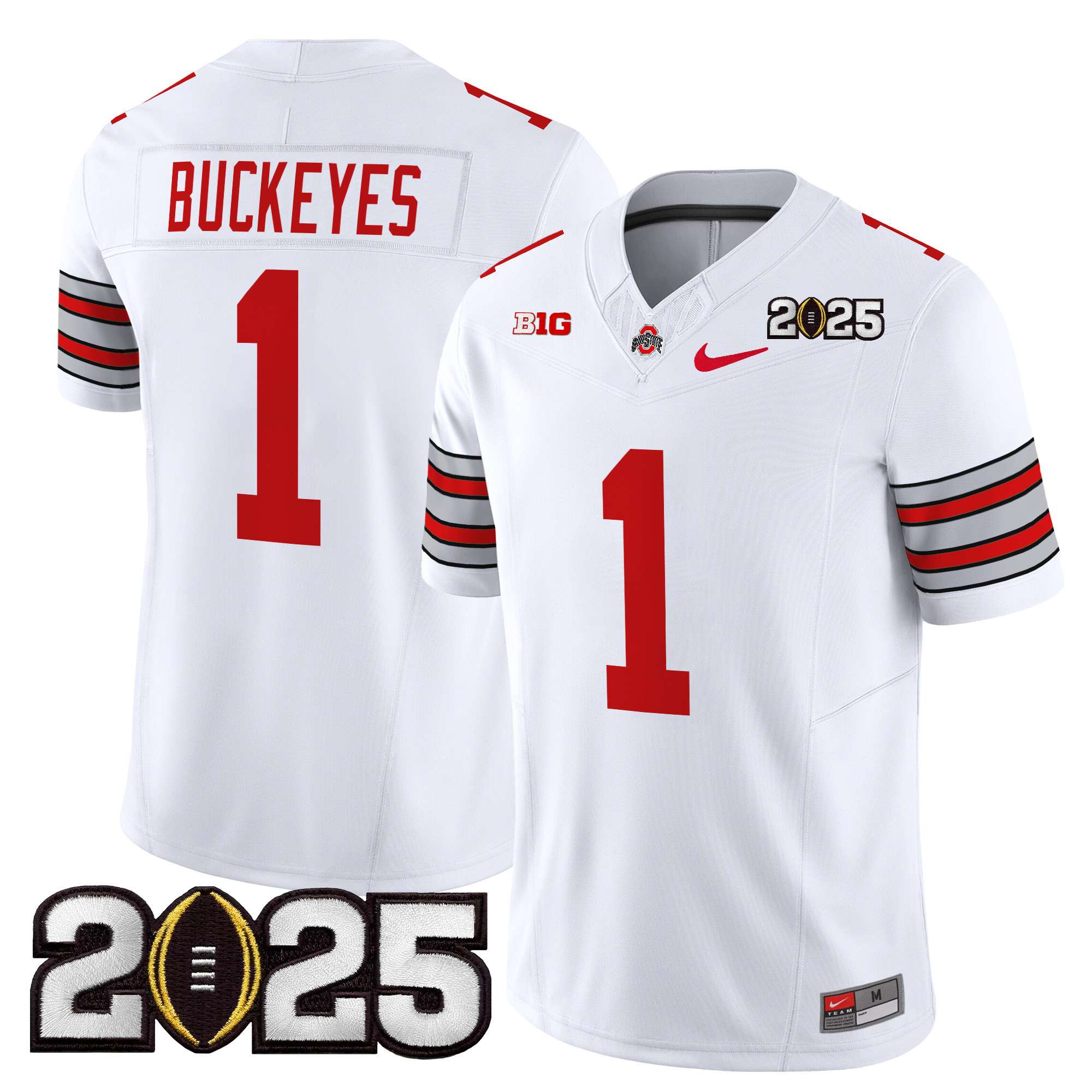 #1 Buckeyes Men's Ohio State Buckeyes Heritage Stripe 2025 CFP Final Patch Vapor Limited White Jersey - All Stitched
