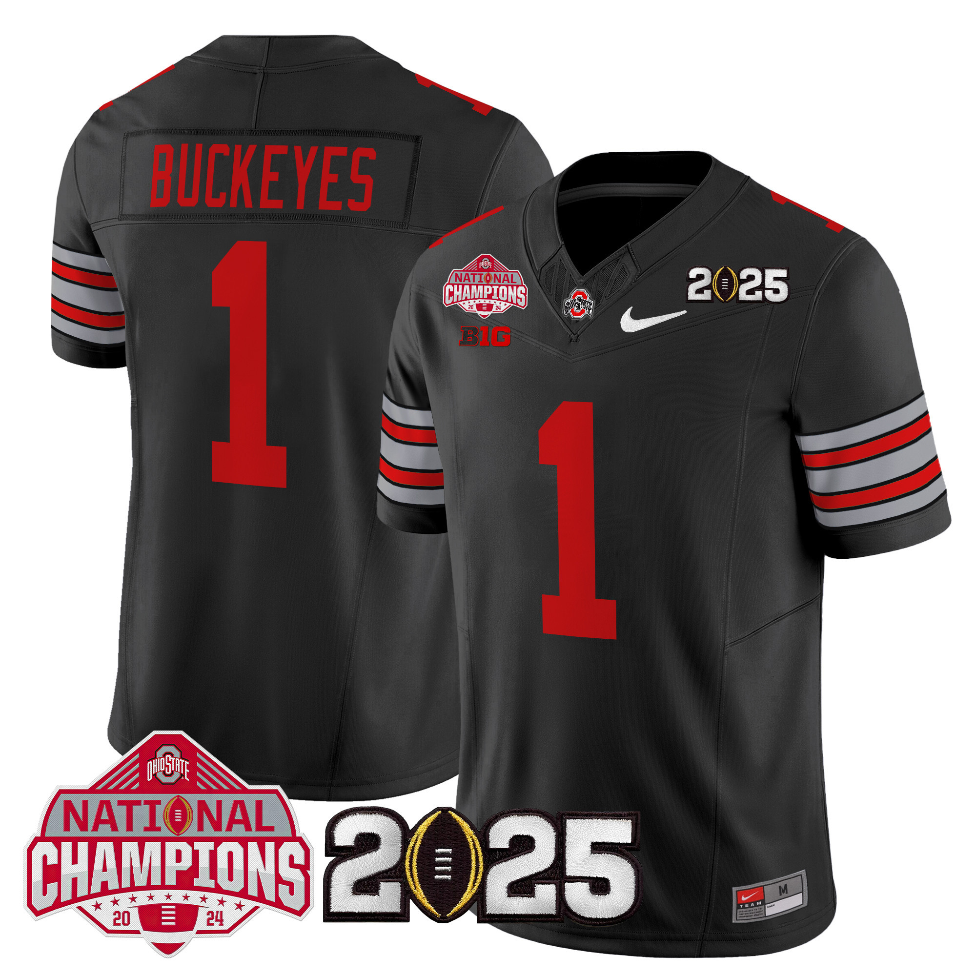 #1 Buckeyes Men's Ohio State Buckeyes Heritage Stripe 2025 National Champions Patch Vapor Limited Black Jersey - All Stitched