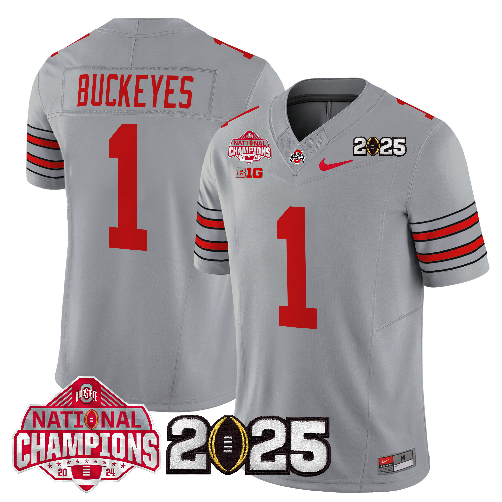 #1 Buckeyes Men's Ohio State Buckeyes Heritage Stripe 2025 National Champions Patch Vapor Limited Gray Jersey - All Stitched