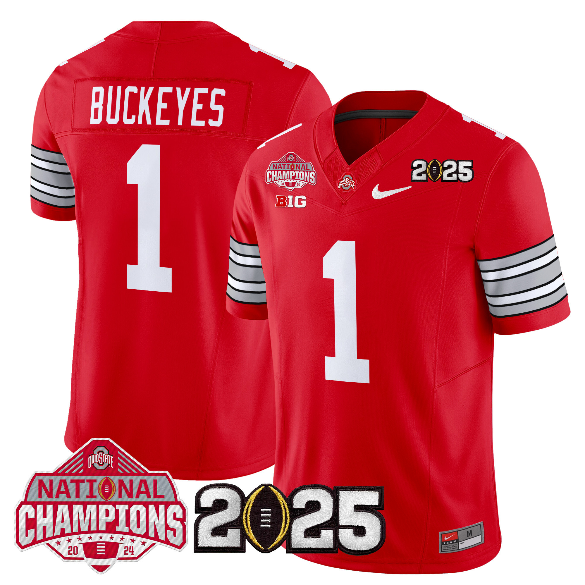#1 Buckeyes Men's Ohio State Buckeyes Heritage Stripe 2025 National Champions Patch Vapor Limited Red Jersey - All Stitched