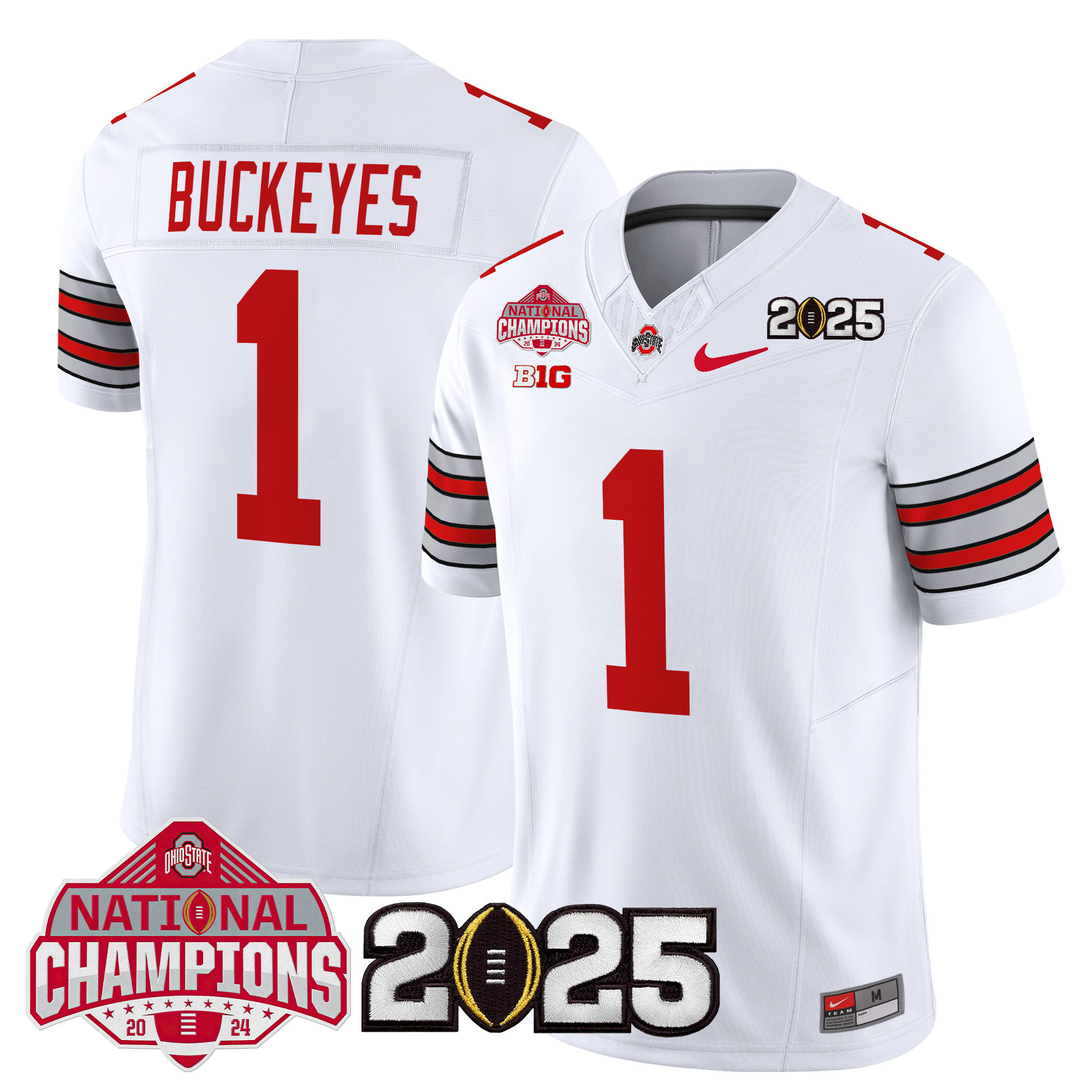 #1 Buckeyes Men's Ohio State Buckeyes Heritage Stripe 2025 National Champions Patch Vapor Limited White Jersey - All Stitched