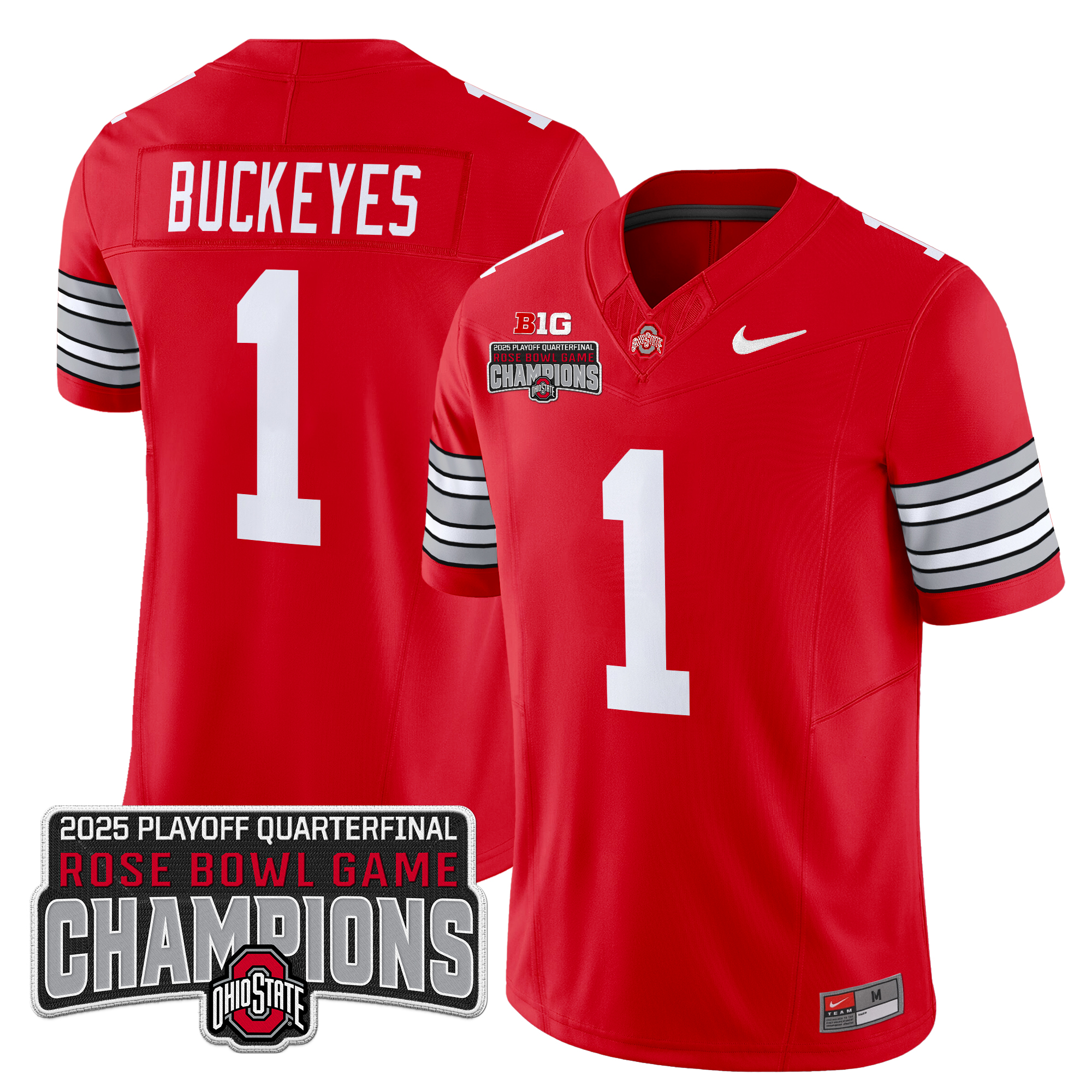 #1 Buckeyes Men's Ohio State Buckeyes Heritage Stripe 2025 Playoff Rose Bowl Champions Patch Vapor Limited Red Jersey - All Stitched