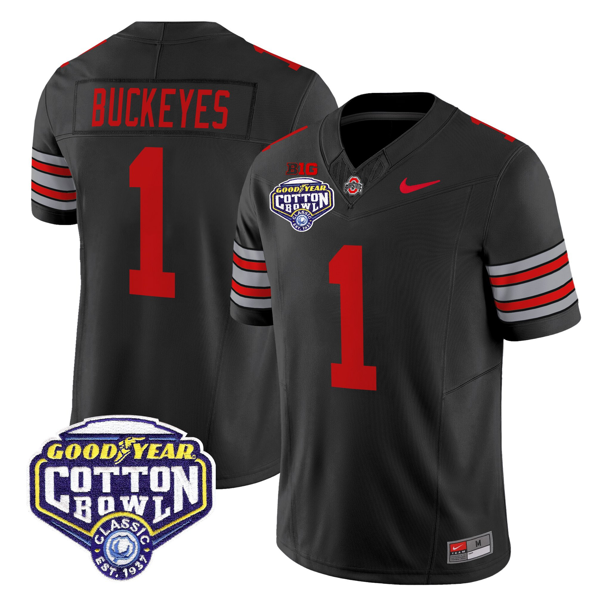 #1 Buckeyes Men's Ohio State Buckeyes Heritage Stripe Vapor Limited Black Jersey - 2026 Cotton Bowl Patch - All Stitched