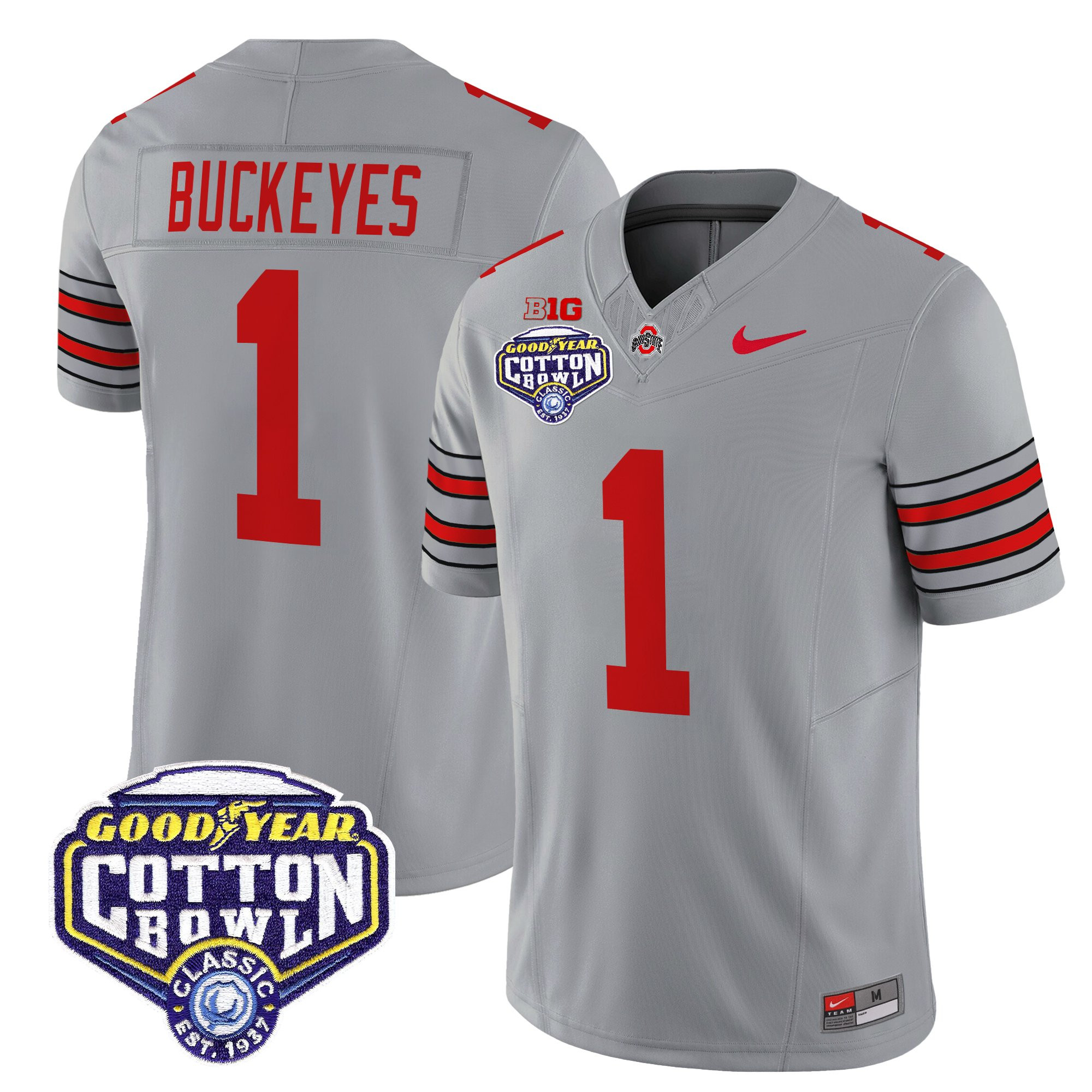 #1 Buckeyes Men's Ohio State Buckeyes Heritage Stripe Vapor Limited Gray Jersey - 2026 Cotton Bowl Patch - All Stitched