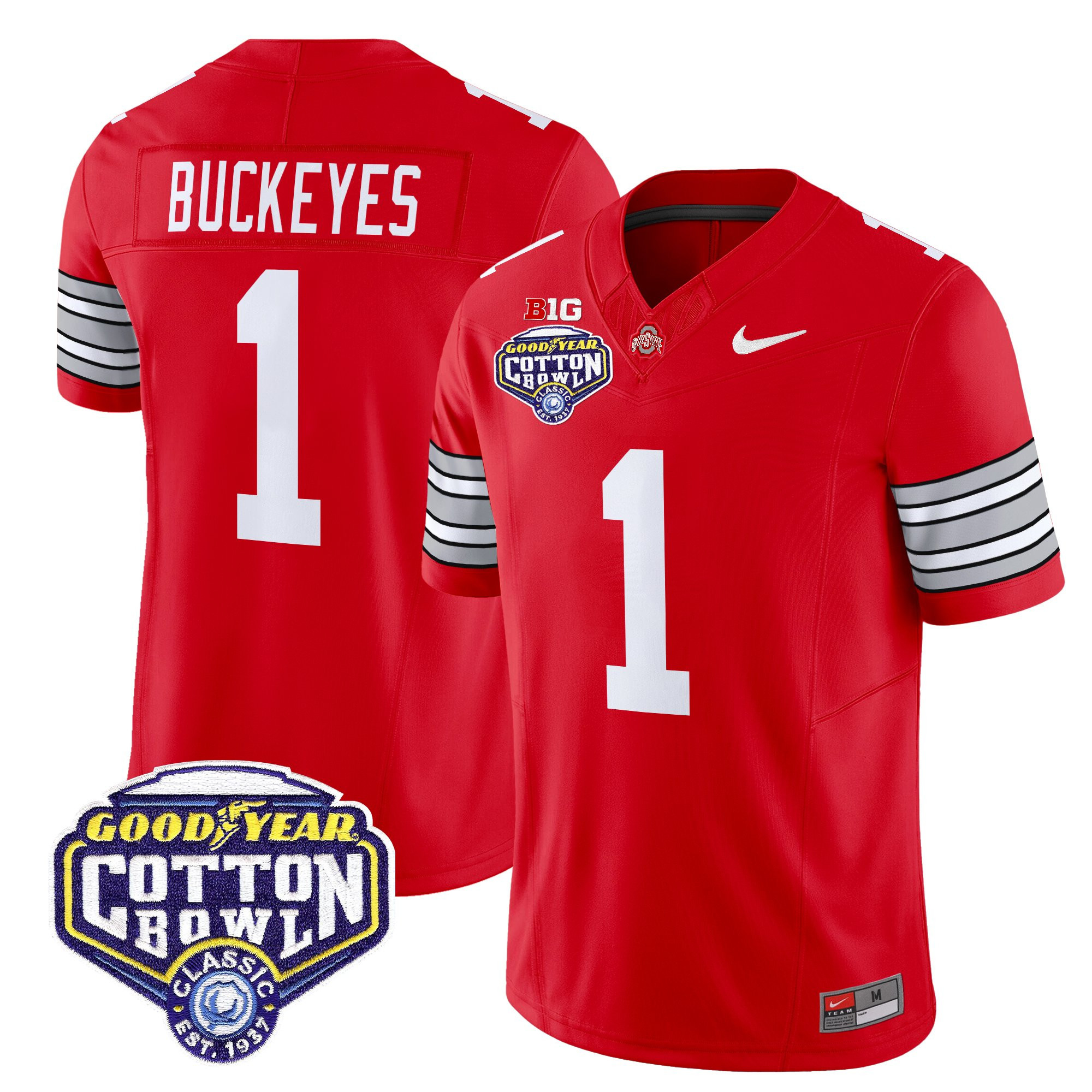#1 Buckeyes Men's Ohio State Buckeyes Heritage Stripe Vapor Limited Red Jersey - 2026 Cotton Bowl Patch - All Stitched
