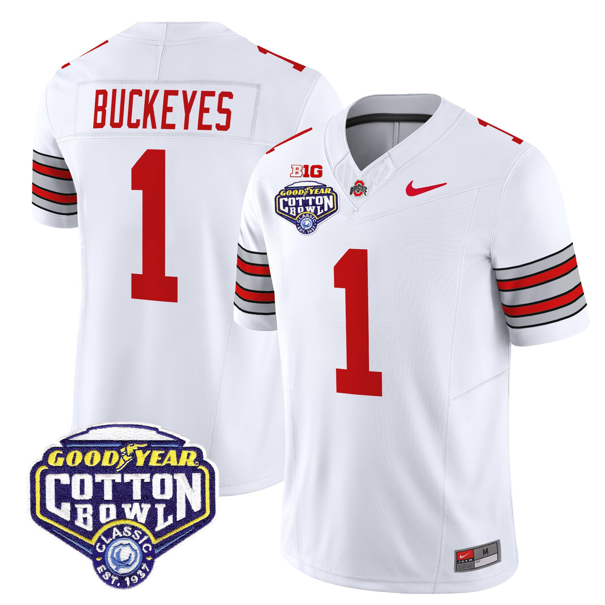 #1 Buckeyes Men's Ohio State Buckeyes Heritage Stripe Vapor Limited White Jersey - 2026 Cotton Bowl Patch - All Stitched