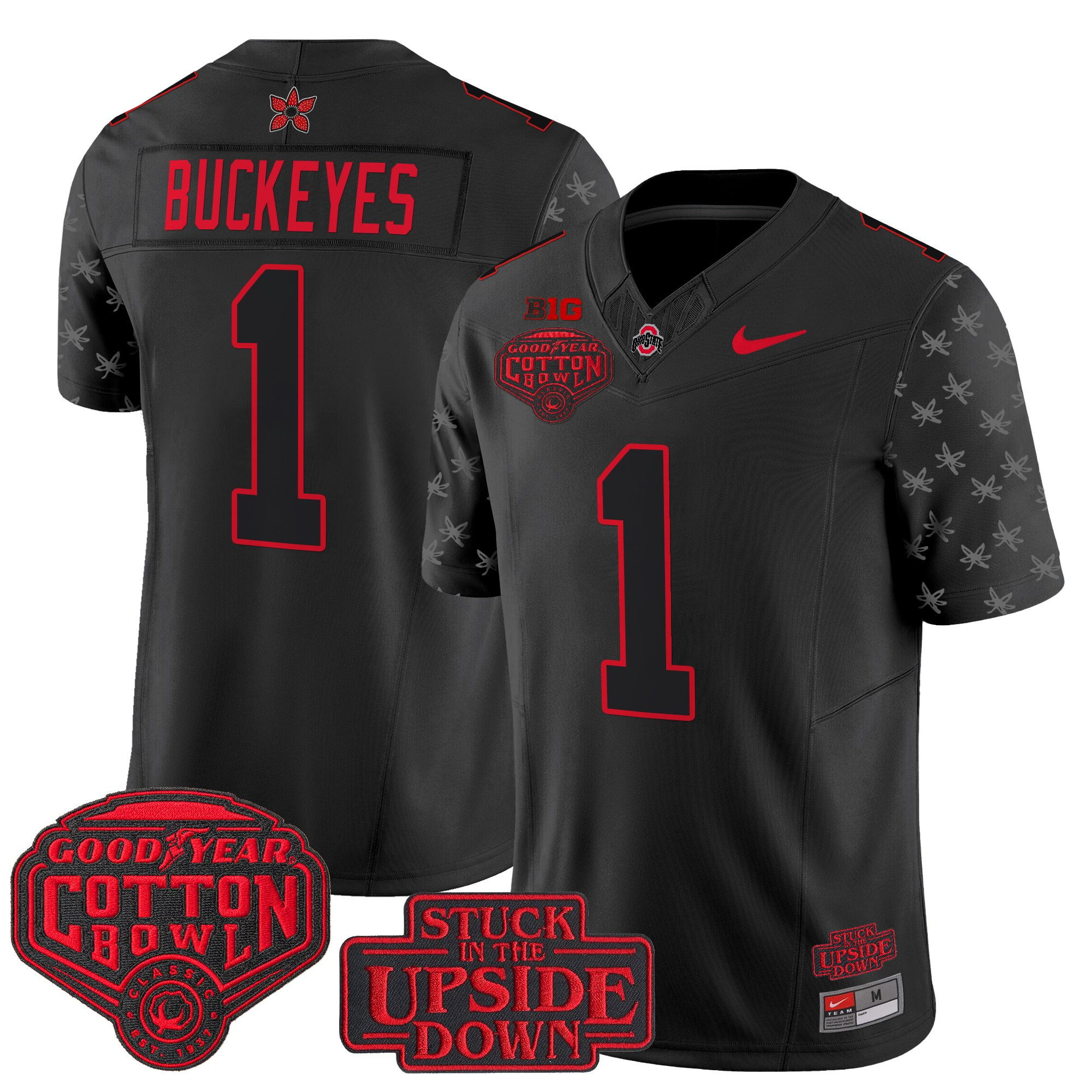 #1 Buckeyes Men's Ohio State Buckeyes Stranger Things Edition Vapor Limited Black Jersey - 2025 Cotton Bowl Patch - All Stitched
