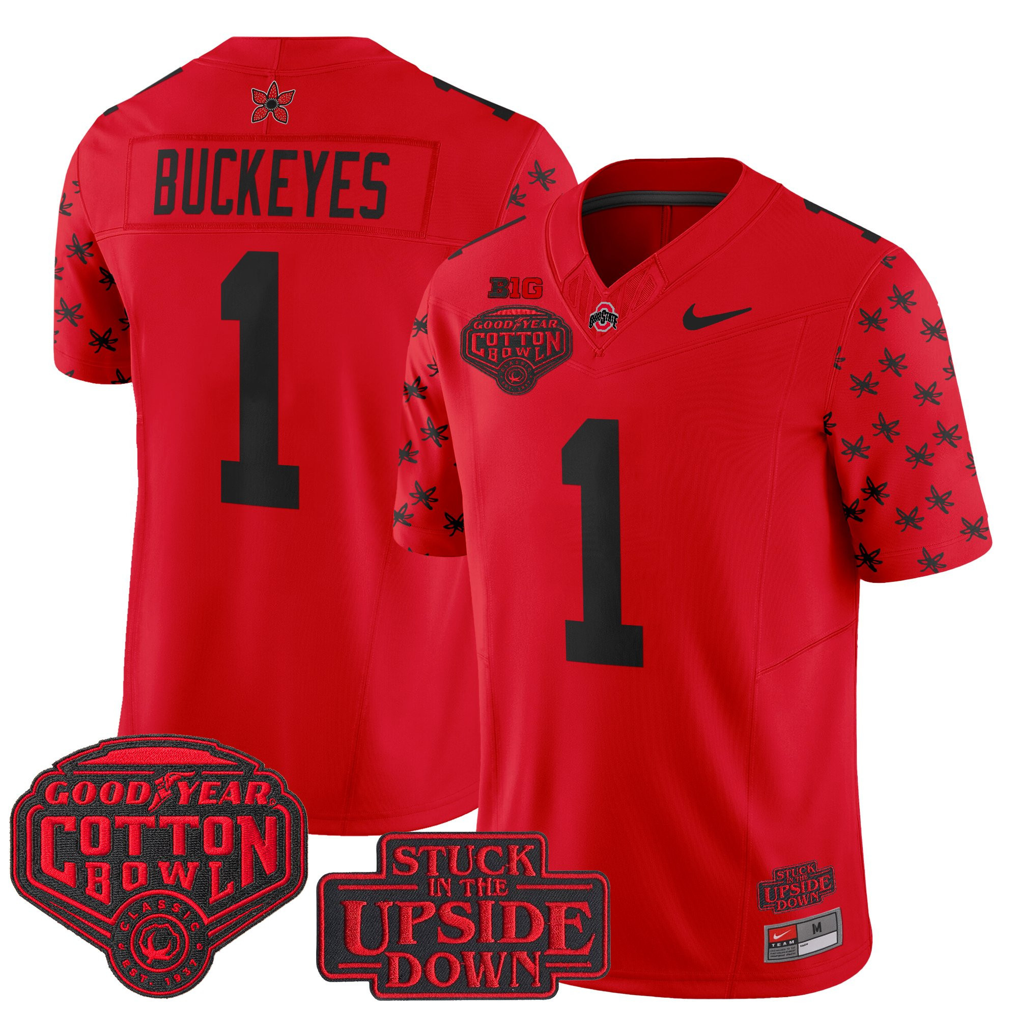 #1 Buckeyes Men's Ohio State Buckeyes Stranger Things Edition Vapor Limited Red Jersey - 2025 Cotton Bowl Patch - All Stitched