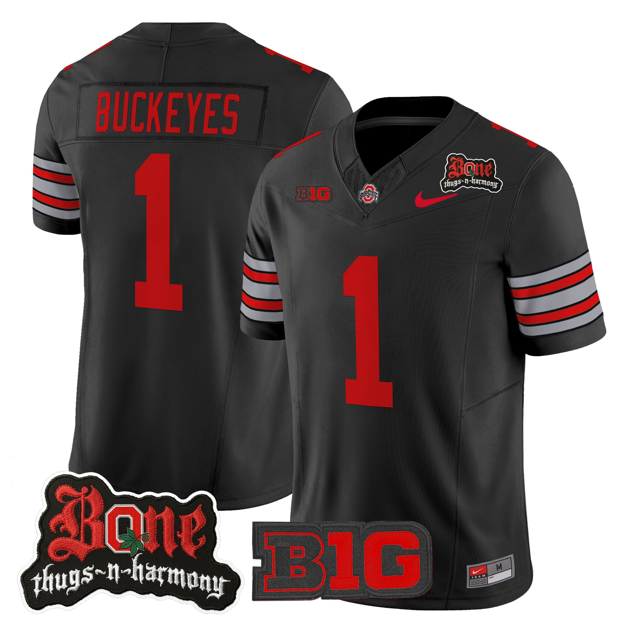 #1 Buckeyes Men's Ohio State Buckeyes x Bone Thugs-N-Harmony Vapor Limited Black Jersey - Heritage Stripe Edition - All Stitched