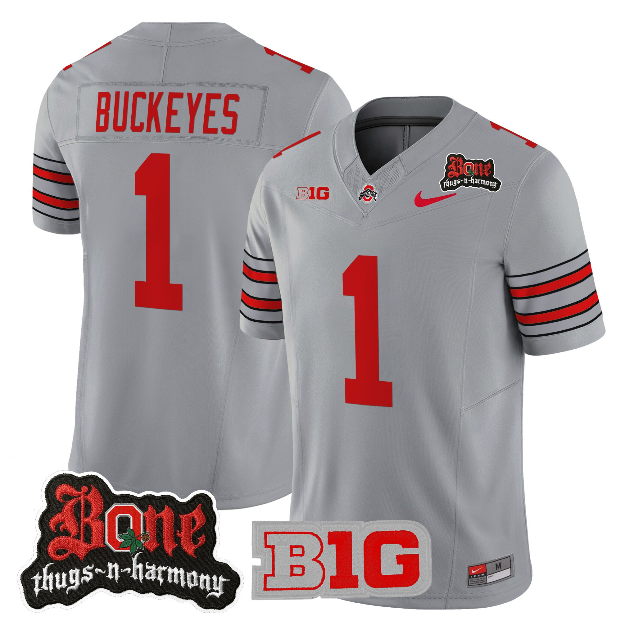 #1 Buckeyes Men's Ohio State Buckeyes x Bone Thugs-N-Harmony Vapor Limited Gray Jersey - Heritage Stripe Edition - All Stitched