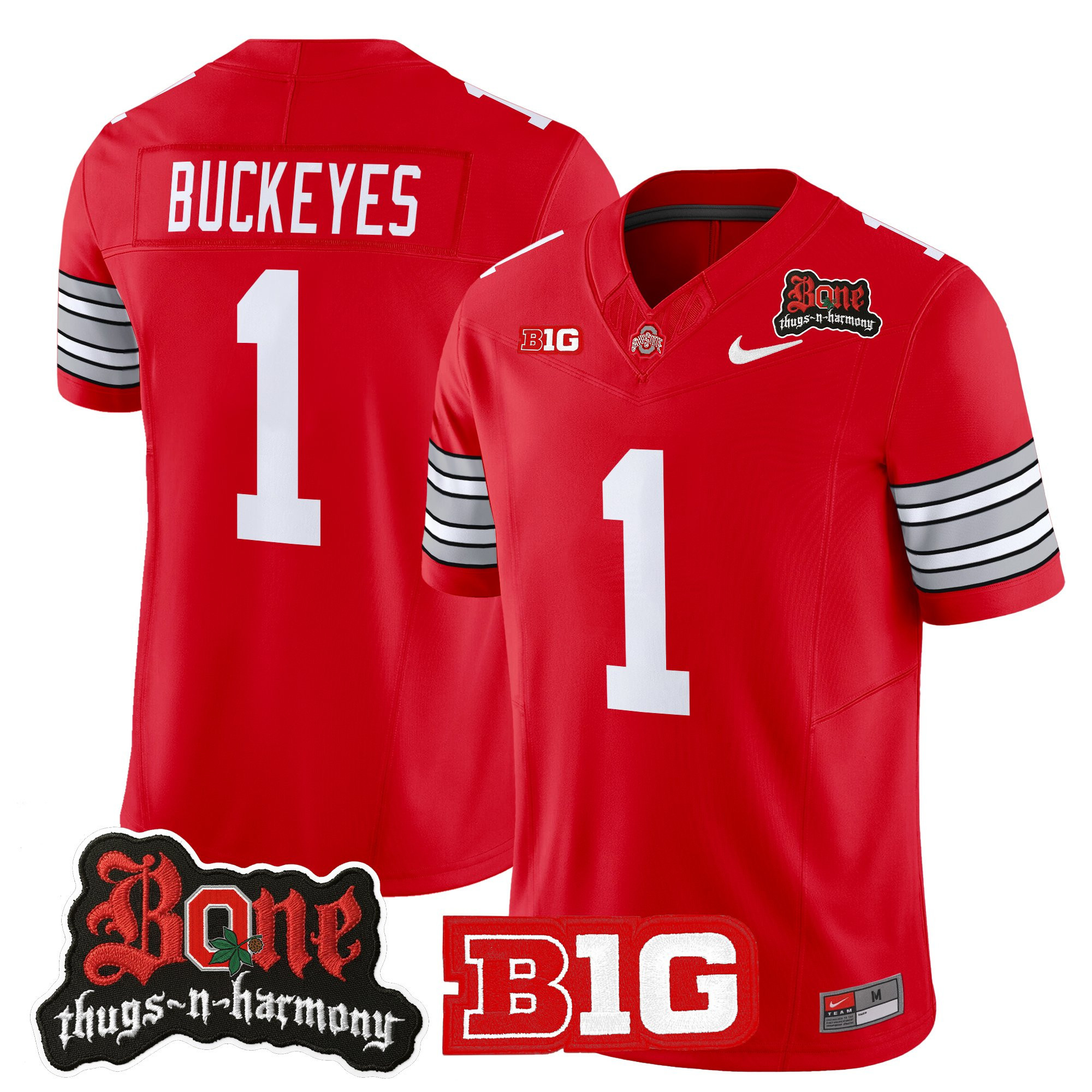 #1 Buckeyes Men's Ohio State Buckeyes x Bone Thugs-N-Harmony Vapor Limited Red Jersey - Heritage Stripe Edition - All Stitched