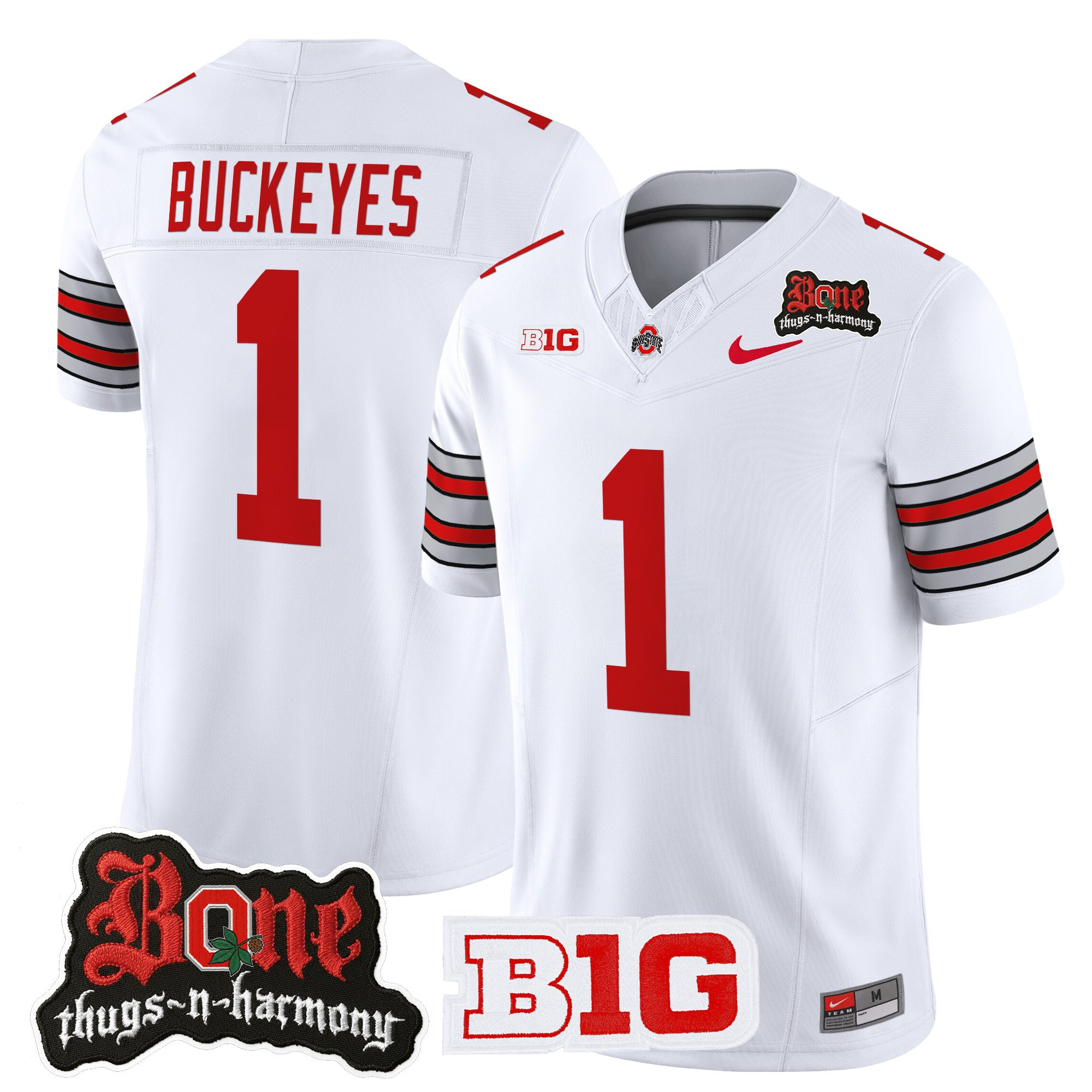 #1 Buckeyes Men's Ohio State Buckeyes x Bone Thugs-N-Harmony Vapor Limited White Jersey - Heritage Stripe Edition - All Stitched