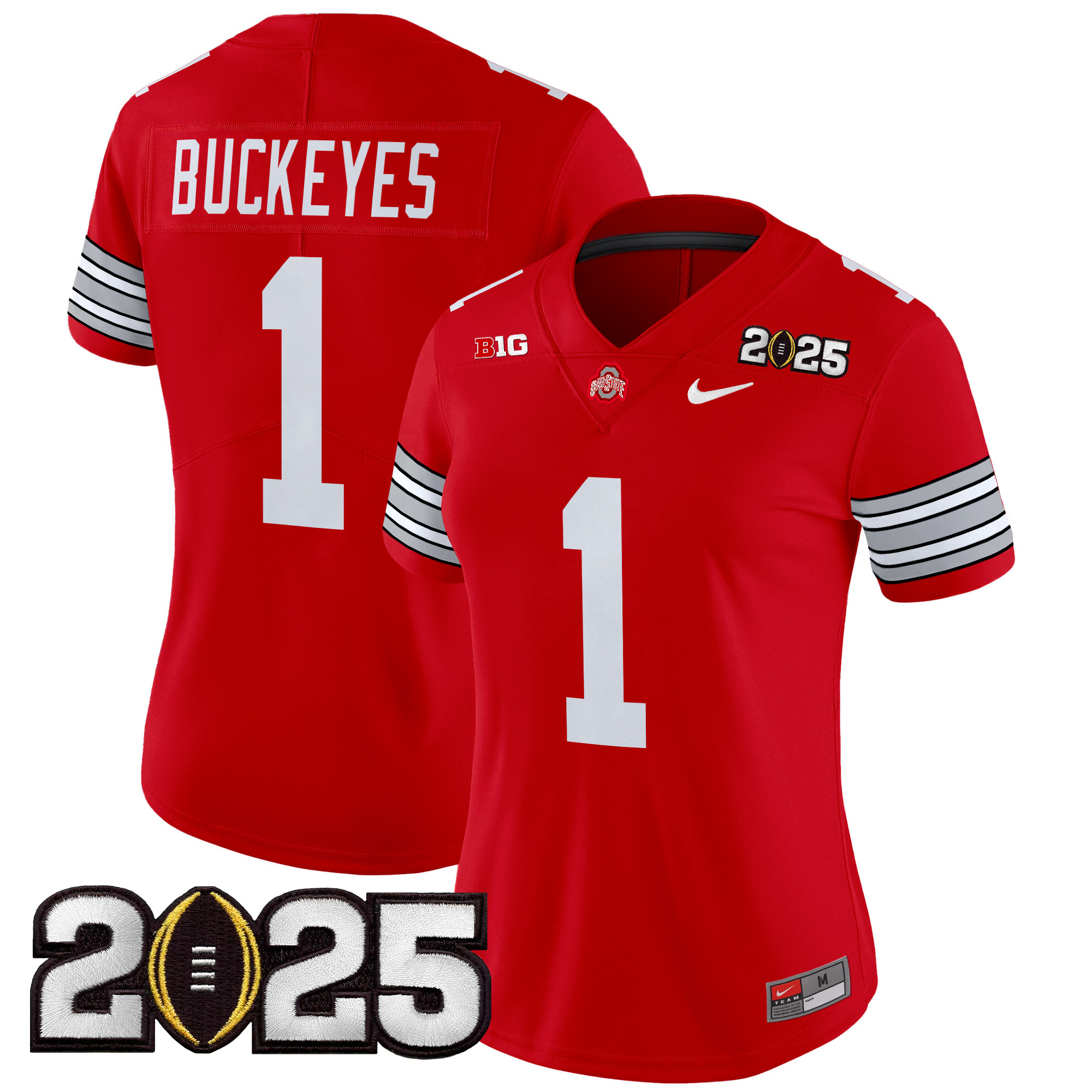 #1 Buckeyes Women's Ohio State Buckeyes Heritage Stripe 2025 CFP Final Patch Vapor Limited Red Jersey - All Stitched
