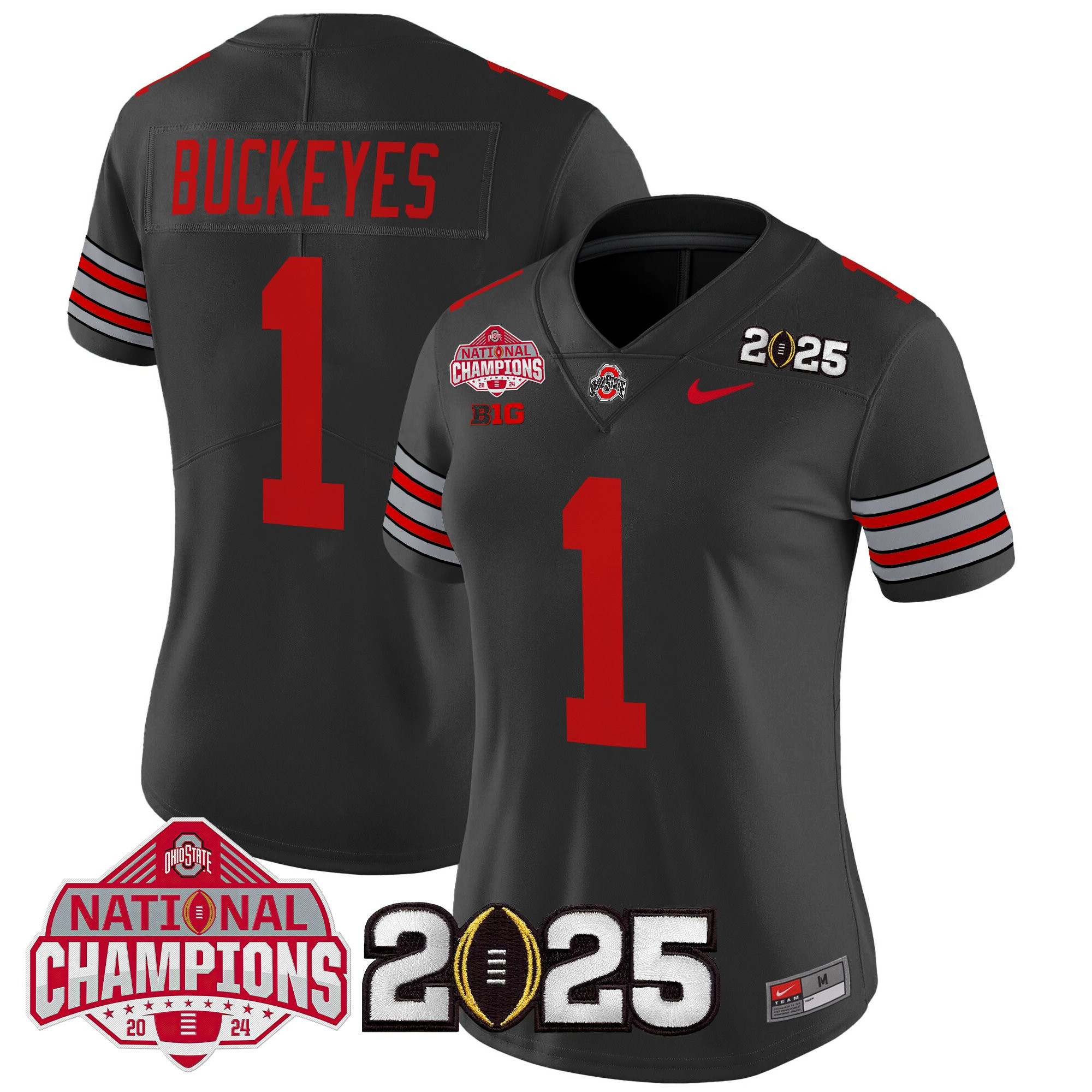 #1 Buckeyes Women's Ohio State Buckeyes Heritage Stripe 2025 National Champions Patch Vapor Limited Black Jersey - All Stitched