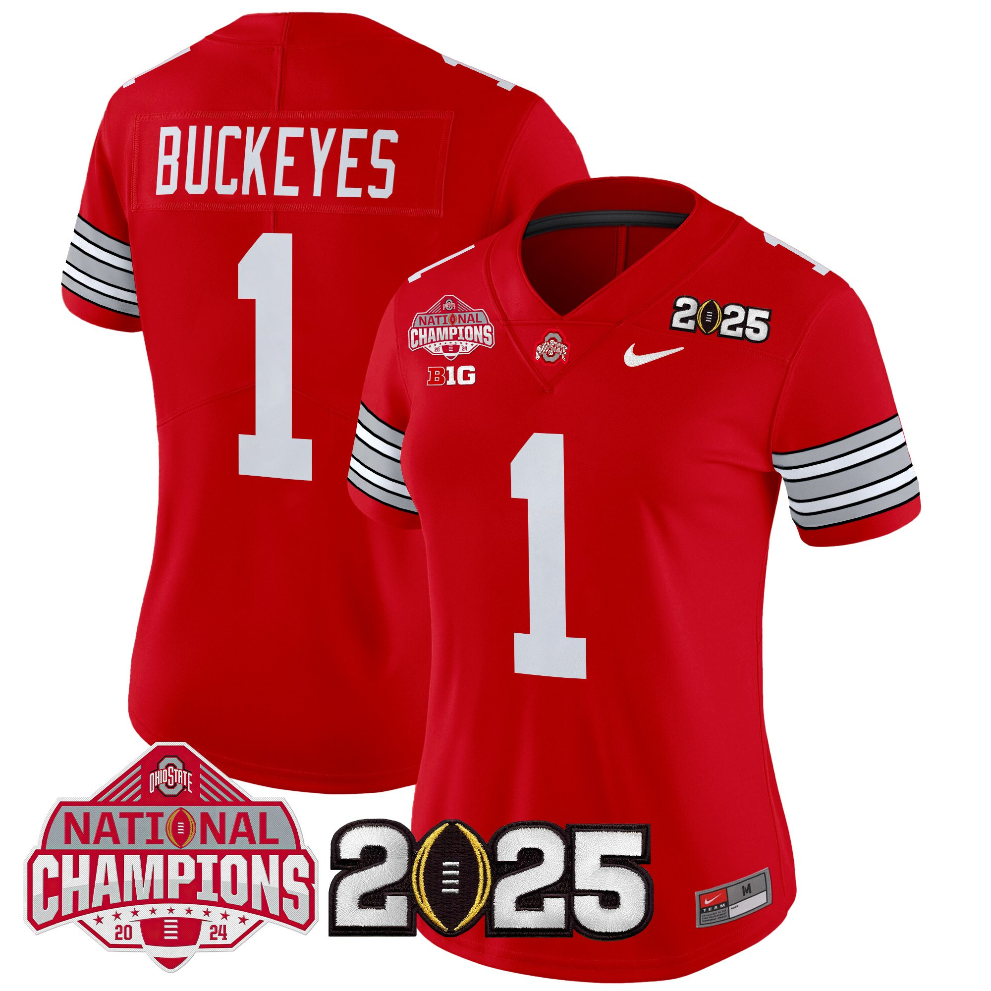 #1 Buckeyes Women's Ohio State Buckeyes Heritage Stripe 2025 National Champions Patch Vapor Limited Red Jersey - All Stitched