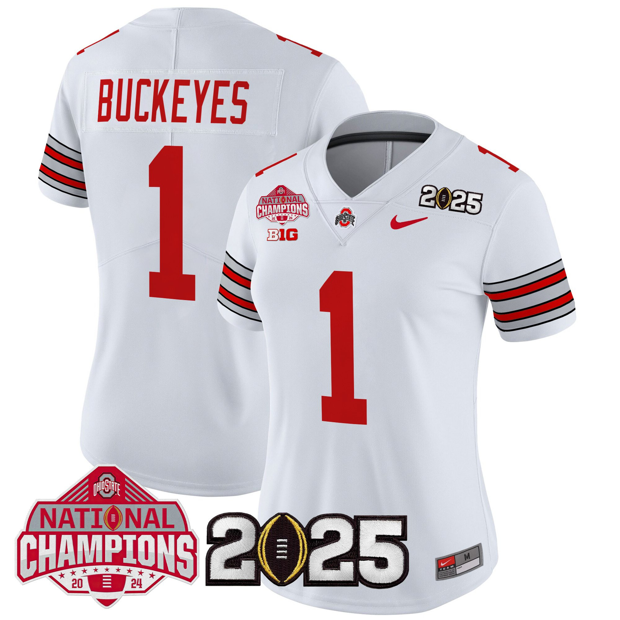 #1 Buckeyes Women's Ohio State Buckeyes Heritage Stripe 2025 National Champions Patch Vapor Limited White Jersey - All Stitched