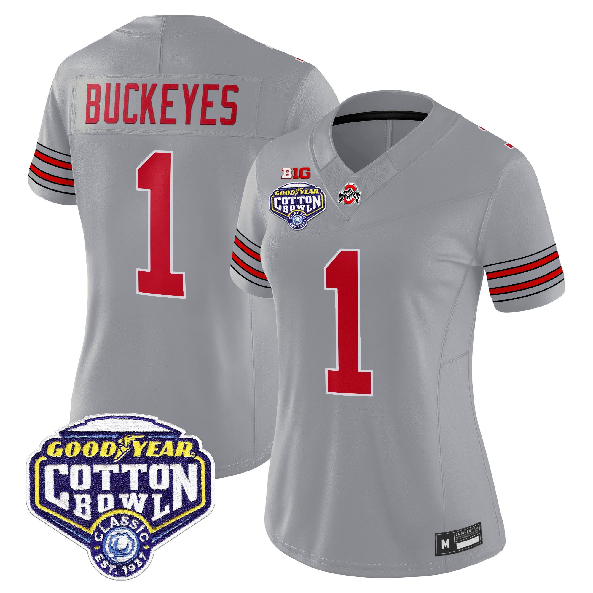 #1 Buckeyes Women's Ohio State Buckeyes Heritage Stripe Vapor Limited Gray Jersey - 2025 Cotton Bowl Patch - All Stitched