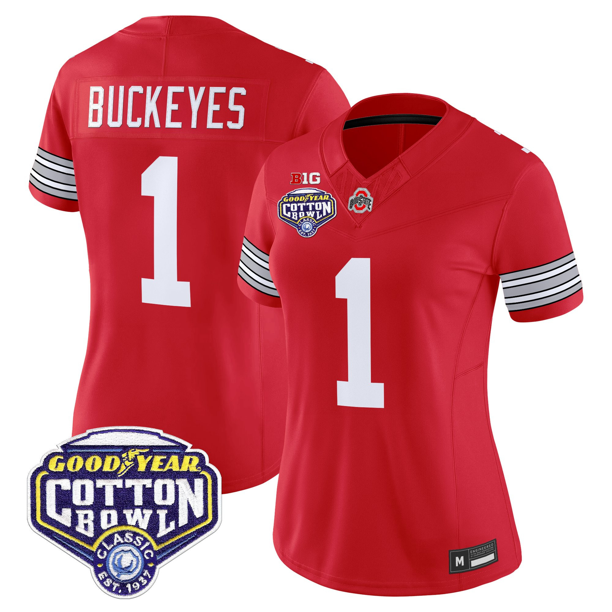 #1 Buckeyes Women's Ohio State Buckeyes Heritage Stripe Vapor Limited Red Jersey - 2025 Cotton Bowl Patch - All Stitched