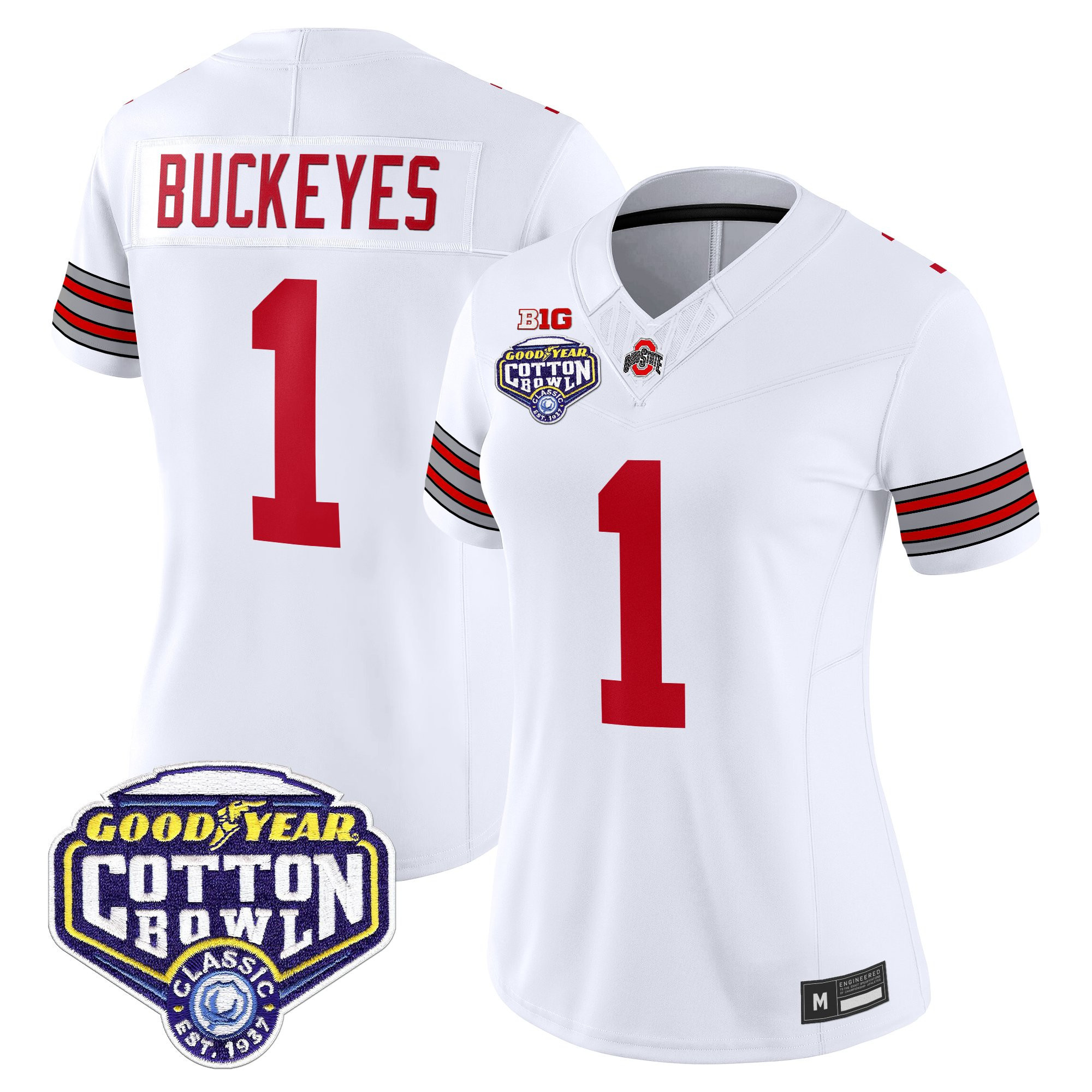 #1 Buckeyes Women's Ohio State Buckeyes Heritage Stripe Vapor Limited White Jersey - 2025 Cotton Bowl Patch - All Stitched