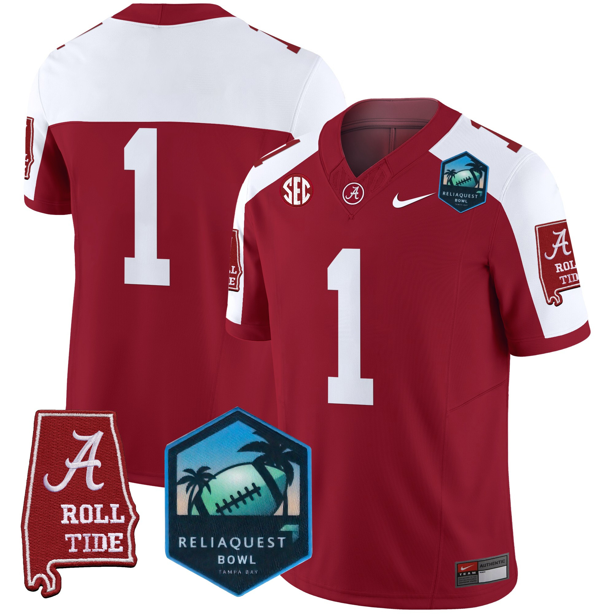 #1 Team Men's Alabama Crimson Tide 2025 ReliaQuest Bowl Patch Vapor Limited Crimson Alternate Jersey - All Stitched