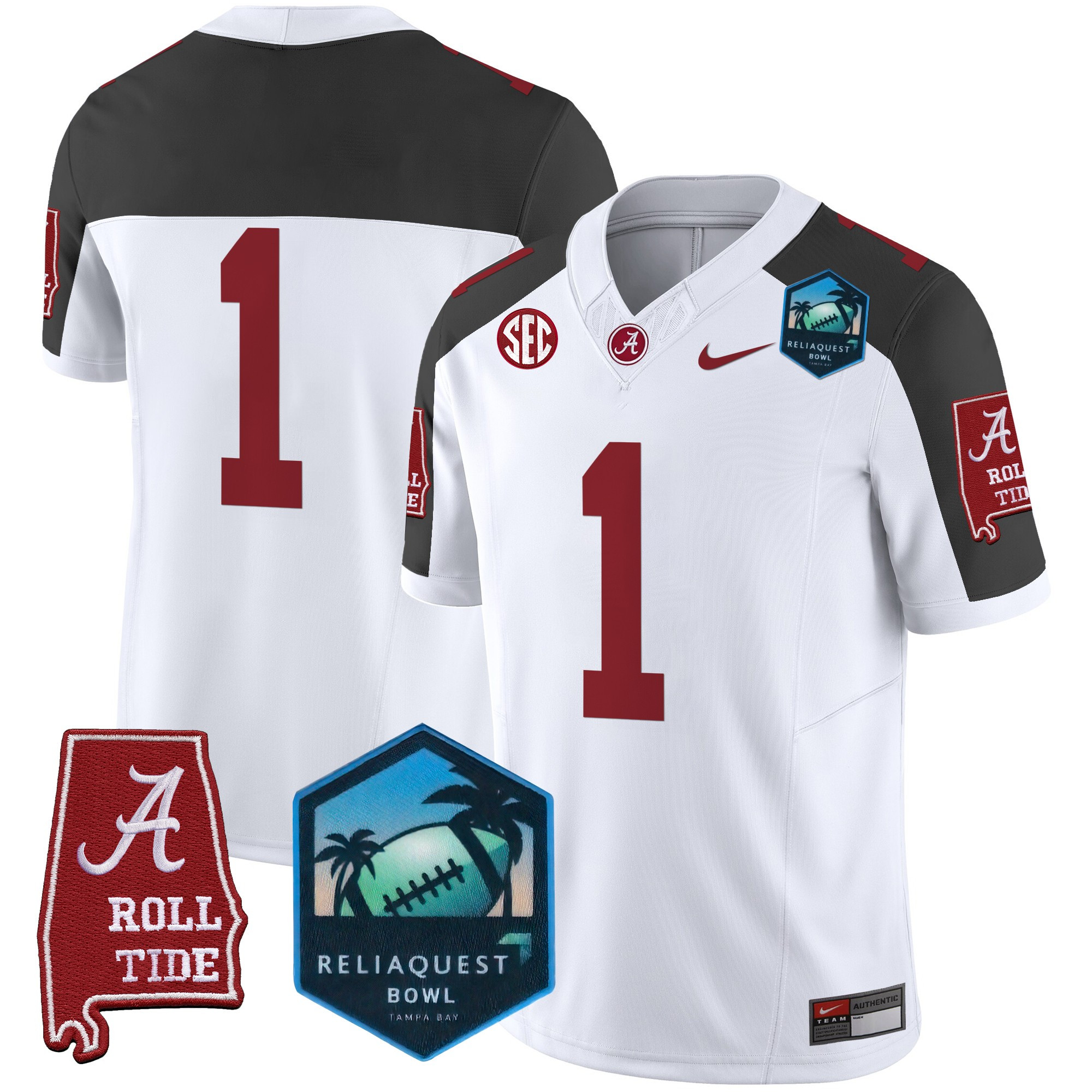 #1 Team Men's Alabama Crimson Tide 2025 ReliaQuest Bowl Patch Vapor Limited Inverted Jersey - All Stitched