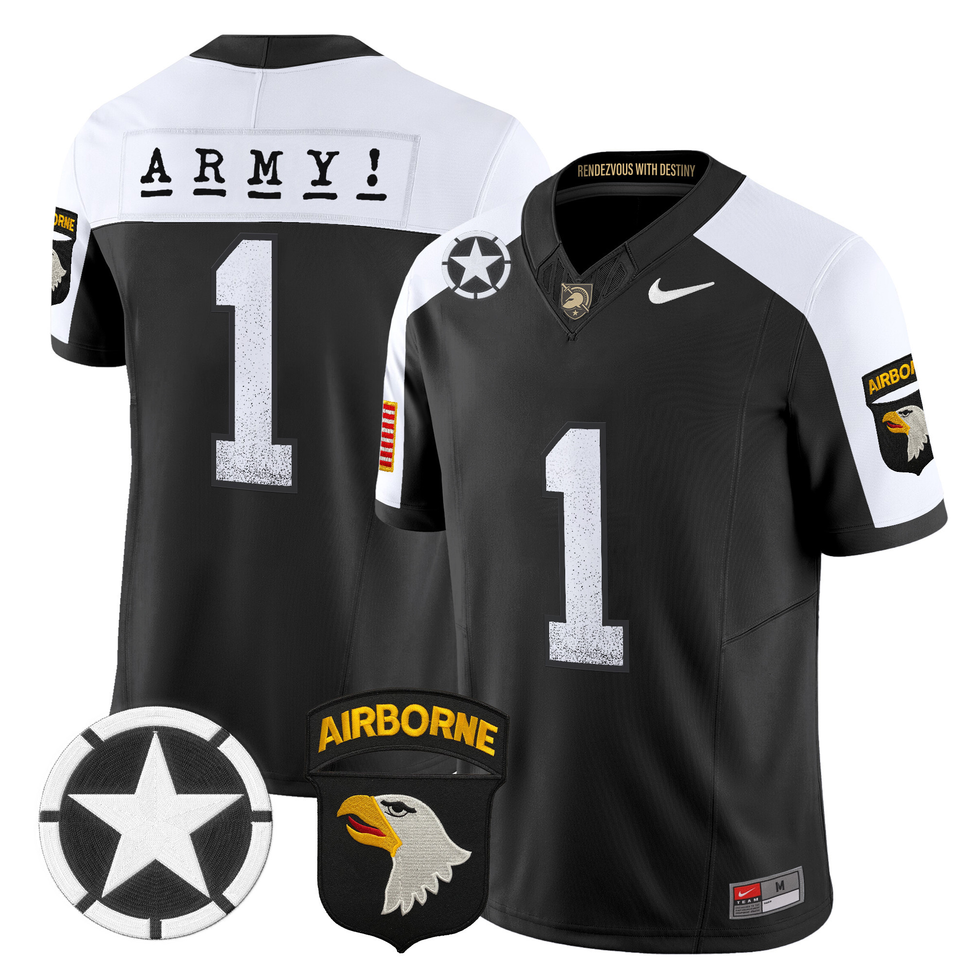 #1 Team Men's Army Black Knights 2025 Screaming Eagles Vapor Limited Black Alternate Jersey - All Stitched