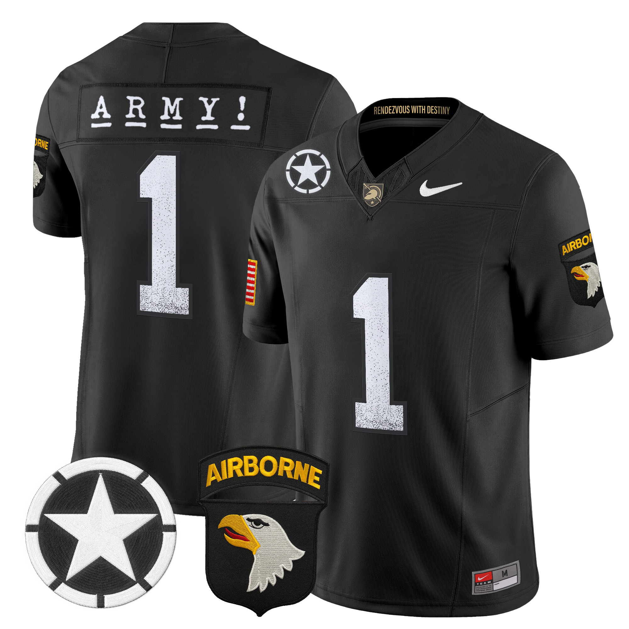 #1 Team Men's Army Black Knights 2025 Screaming Eagles Vapor Limited Black Jersey - All Stitched