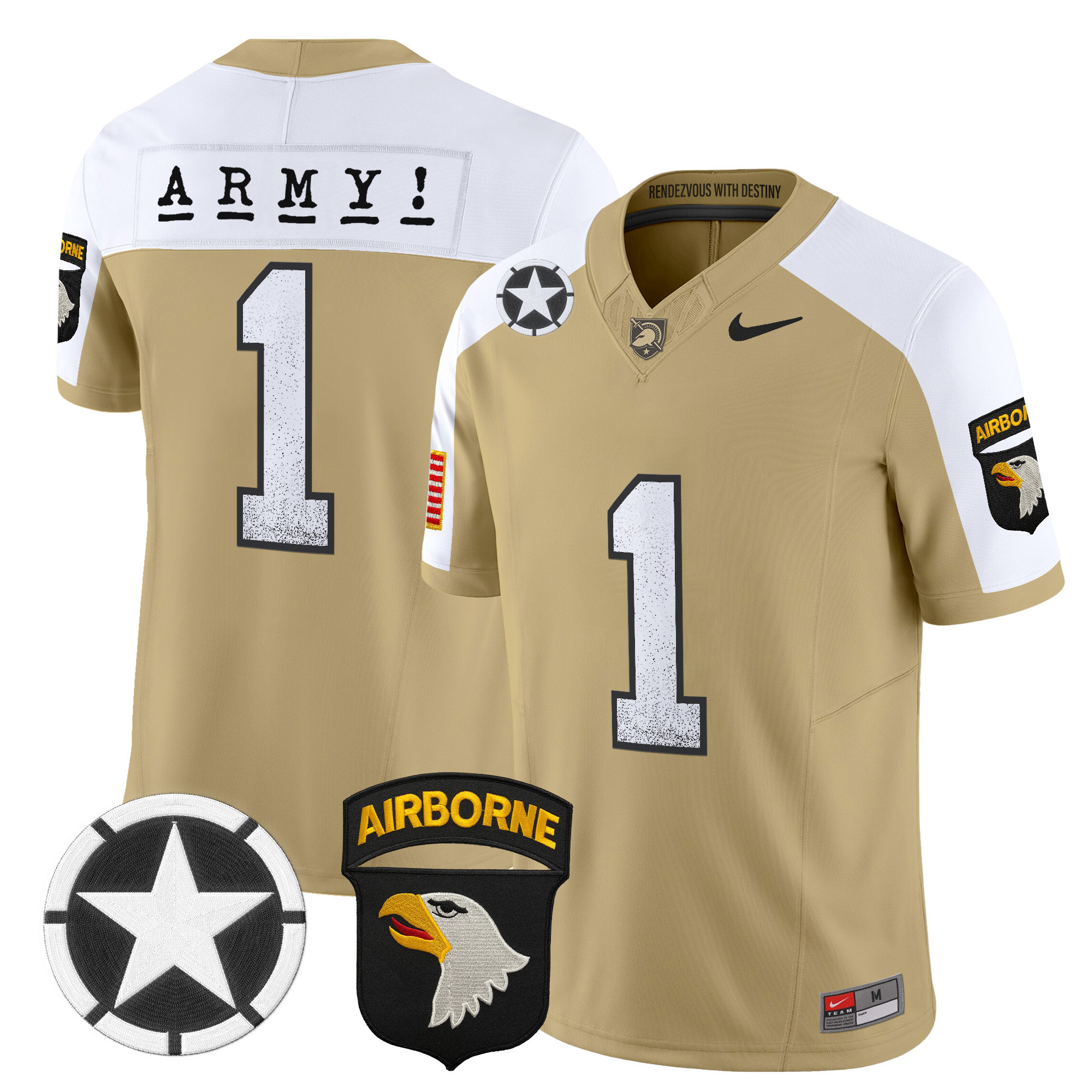 #1 Team Men's Army Black Knights 2025 Screaming Eagles Vapor Limited Tan Alternate Jersey - All Stitched