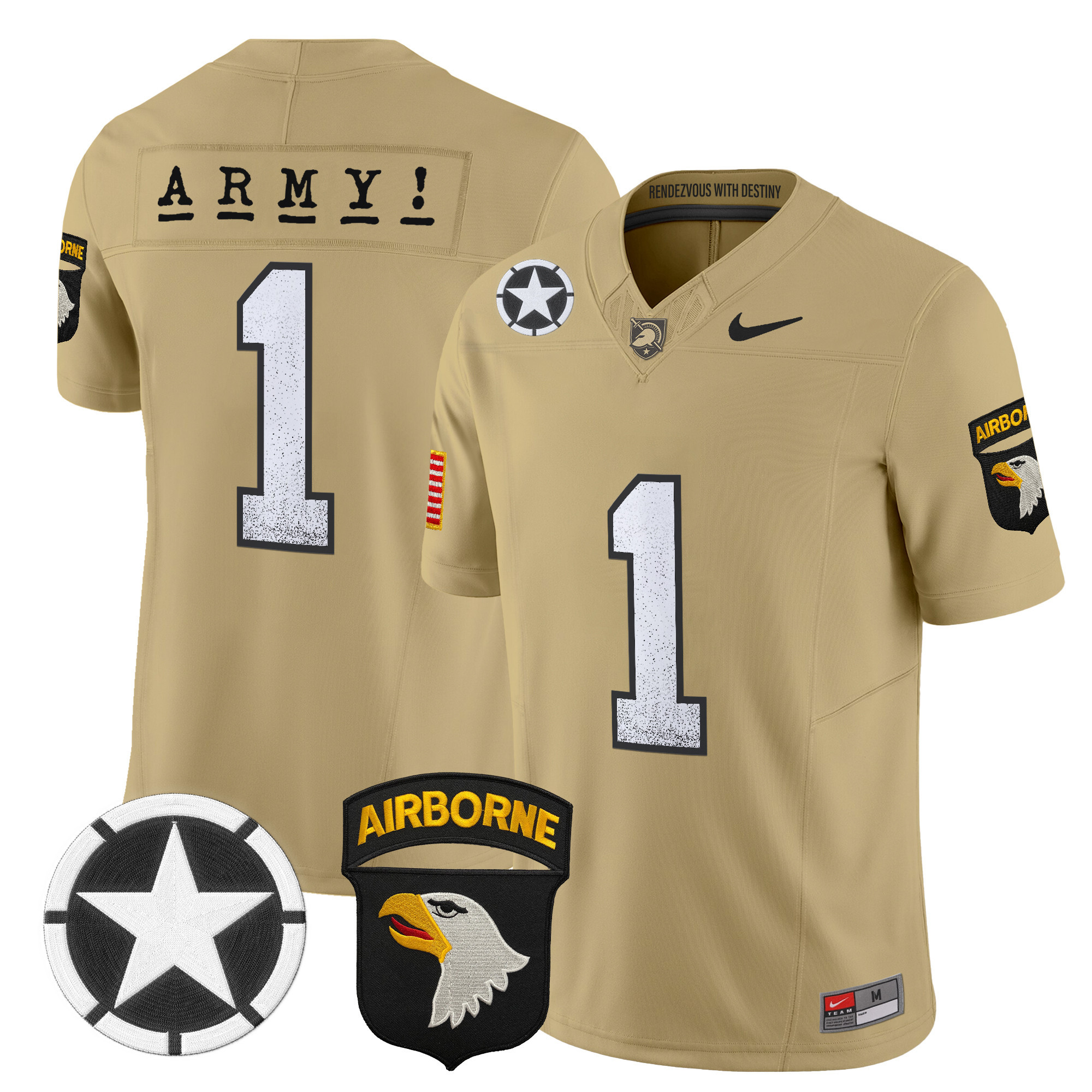 #1 Team Men's Army Black Knights 2025 Screaming Eagles Vapor Limited Tan Jersey - All Stitched