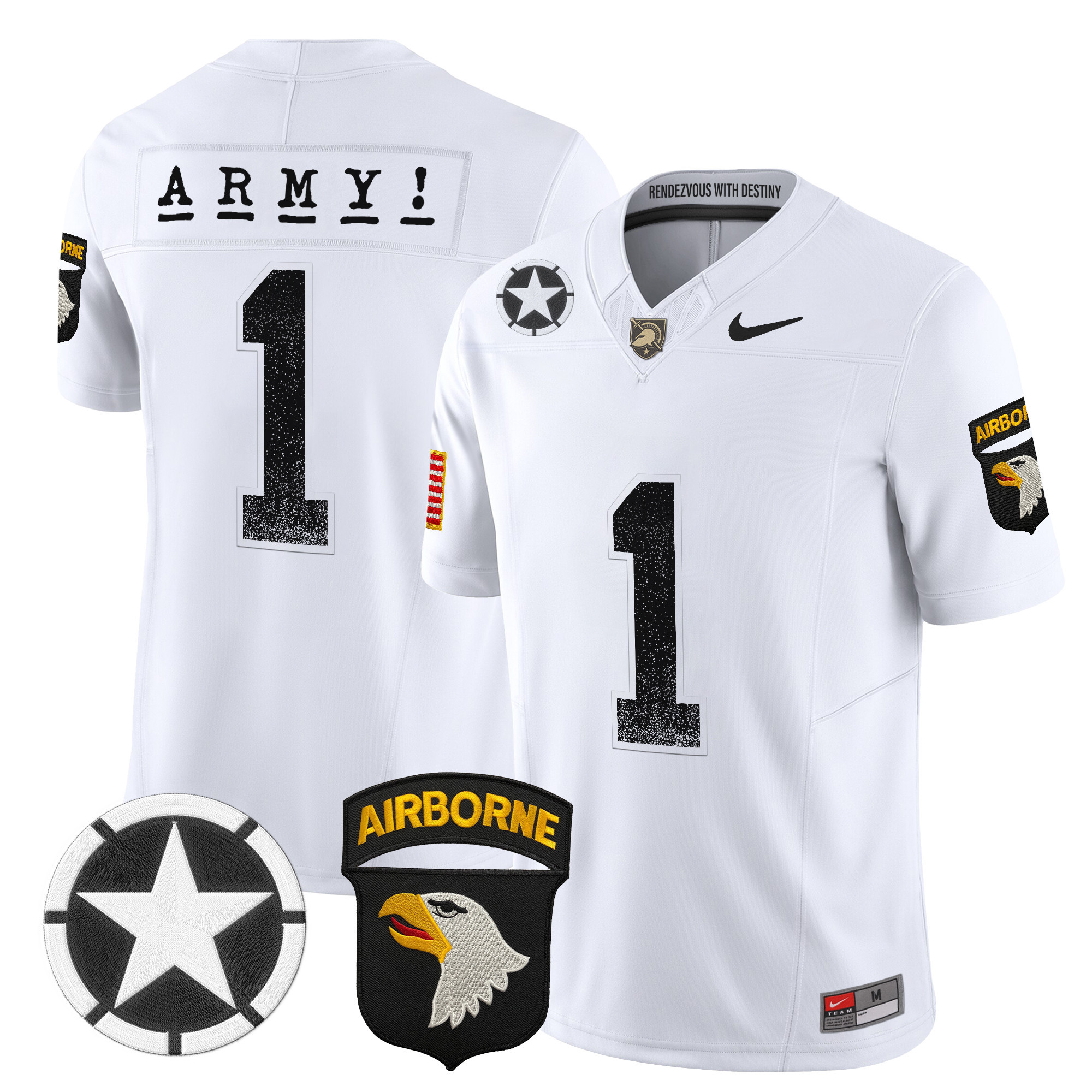 #1 Team Men's Army Black Knights 2025 Screaming Eagles Vapor Limited White Jersey - All Stitched