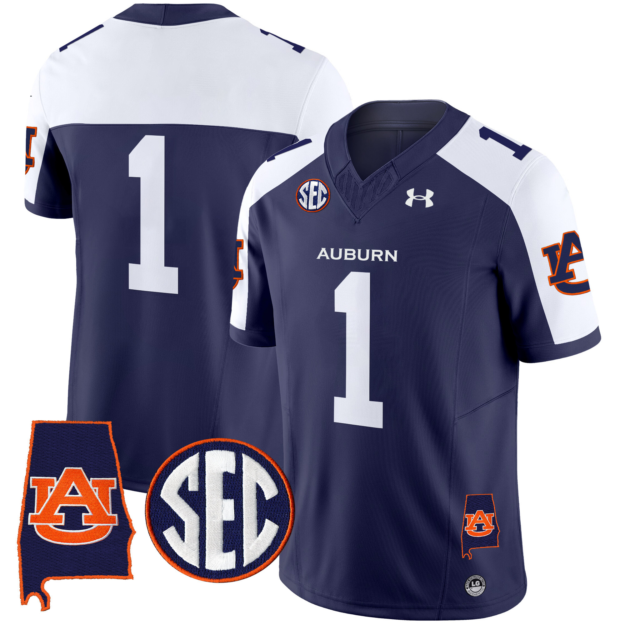 #1 Team Men's Auburn Tigers 2025 Alabama Patch Vapor Limited Navy Alternate Jersey - All Stitched