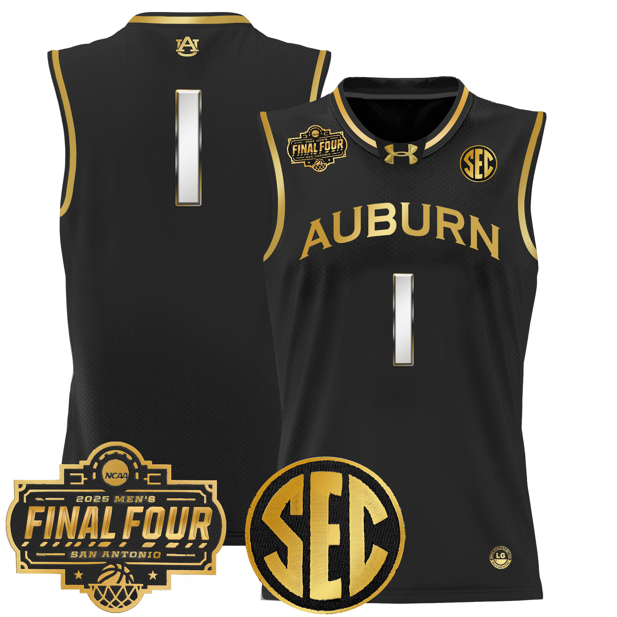 #1 Team Men's Auburn Tigers 2025 Final Four Patch Lightweight Basketball Black Gold Jersey - All Stitched
