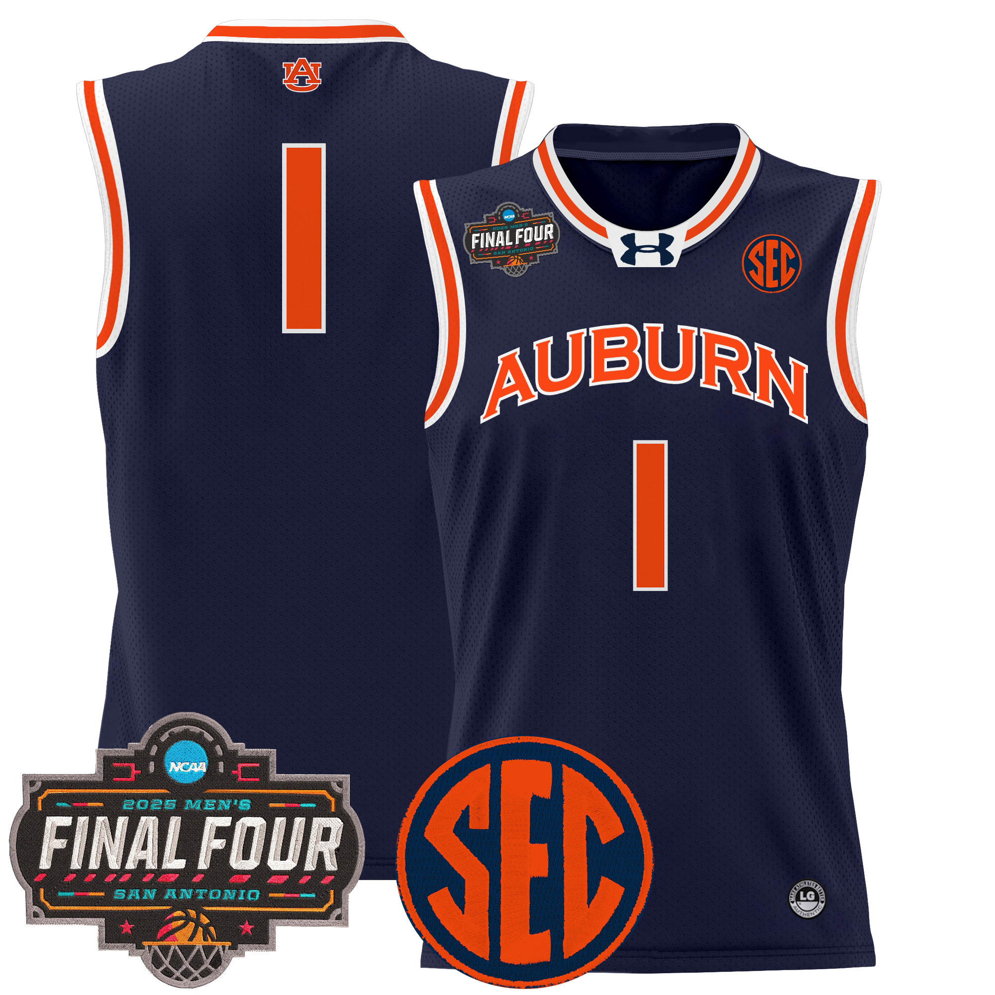 #1 Team Men's Auburn Tigers 2025 Final Four Patch Lightweight Basketball Navy Jersey - All Stitched