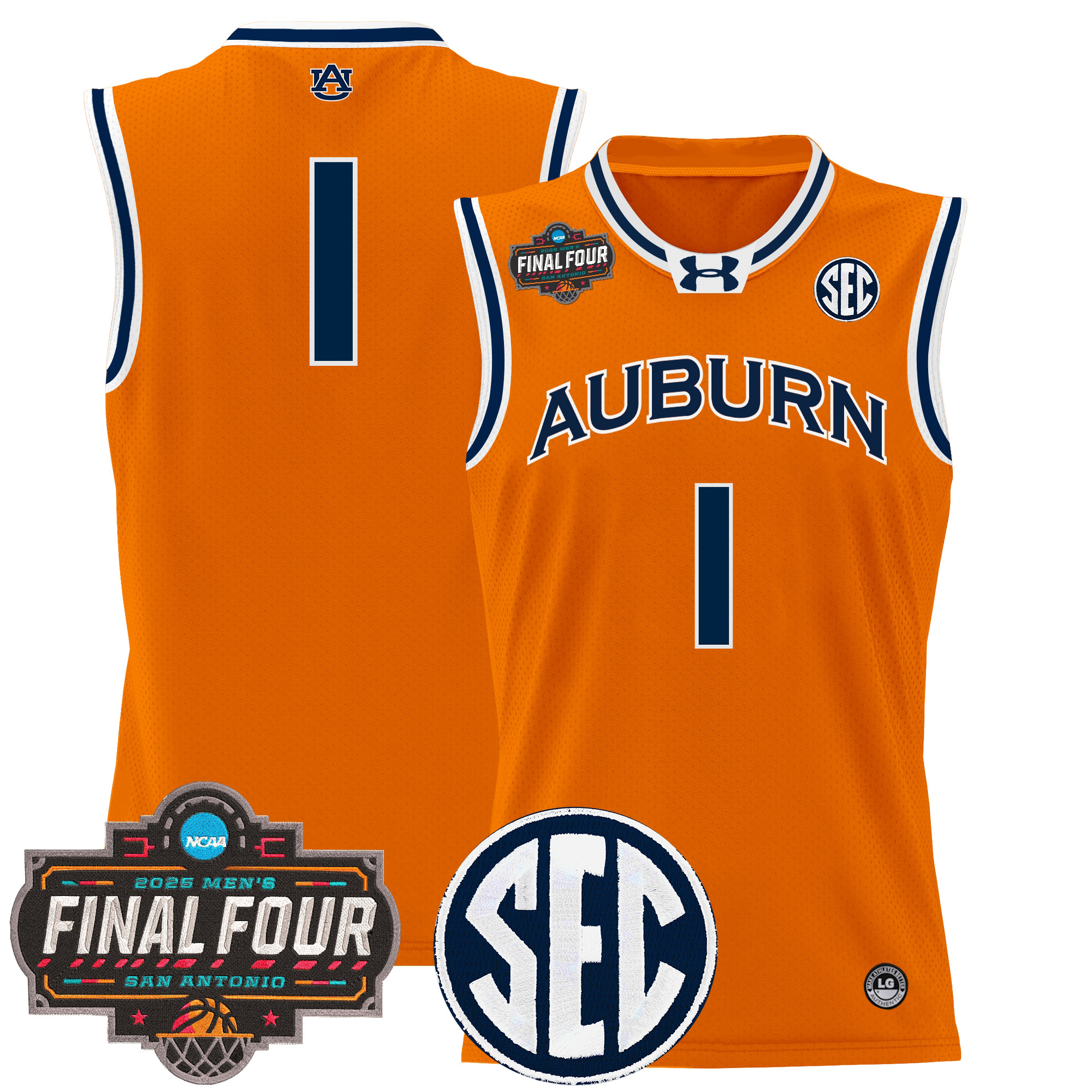 #1 Team Men's Auburn Tigers 2025 Final Four Patch Lightweight Basketball Orange Jersey - All Stitched