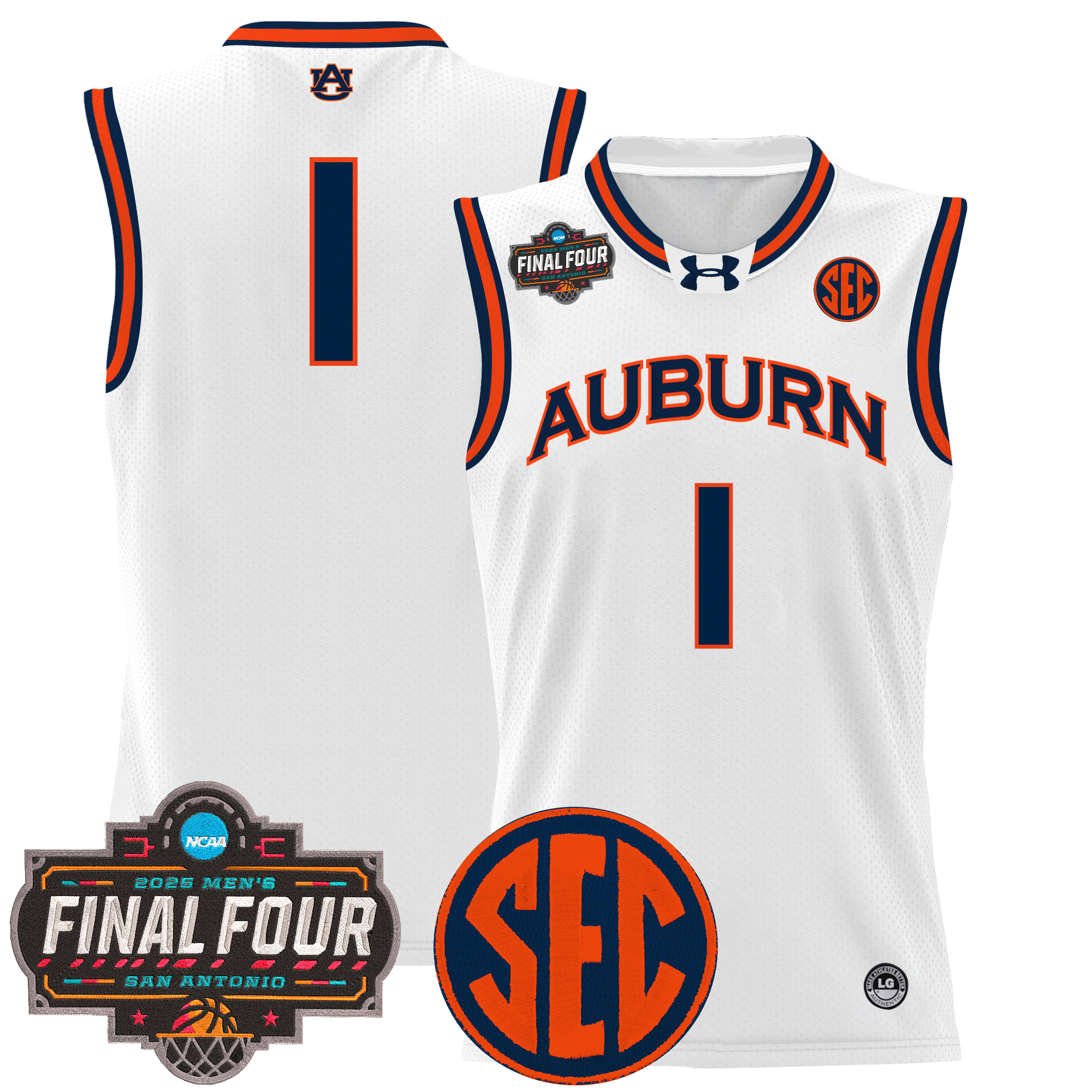 #1 Team Men's Auburn Tigers 2025 Final Four Patch Lightweight Basketball White Jersey - All Stitched