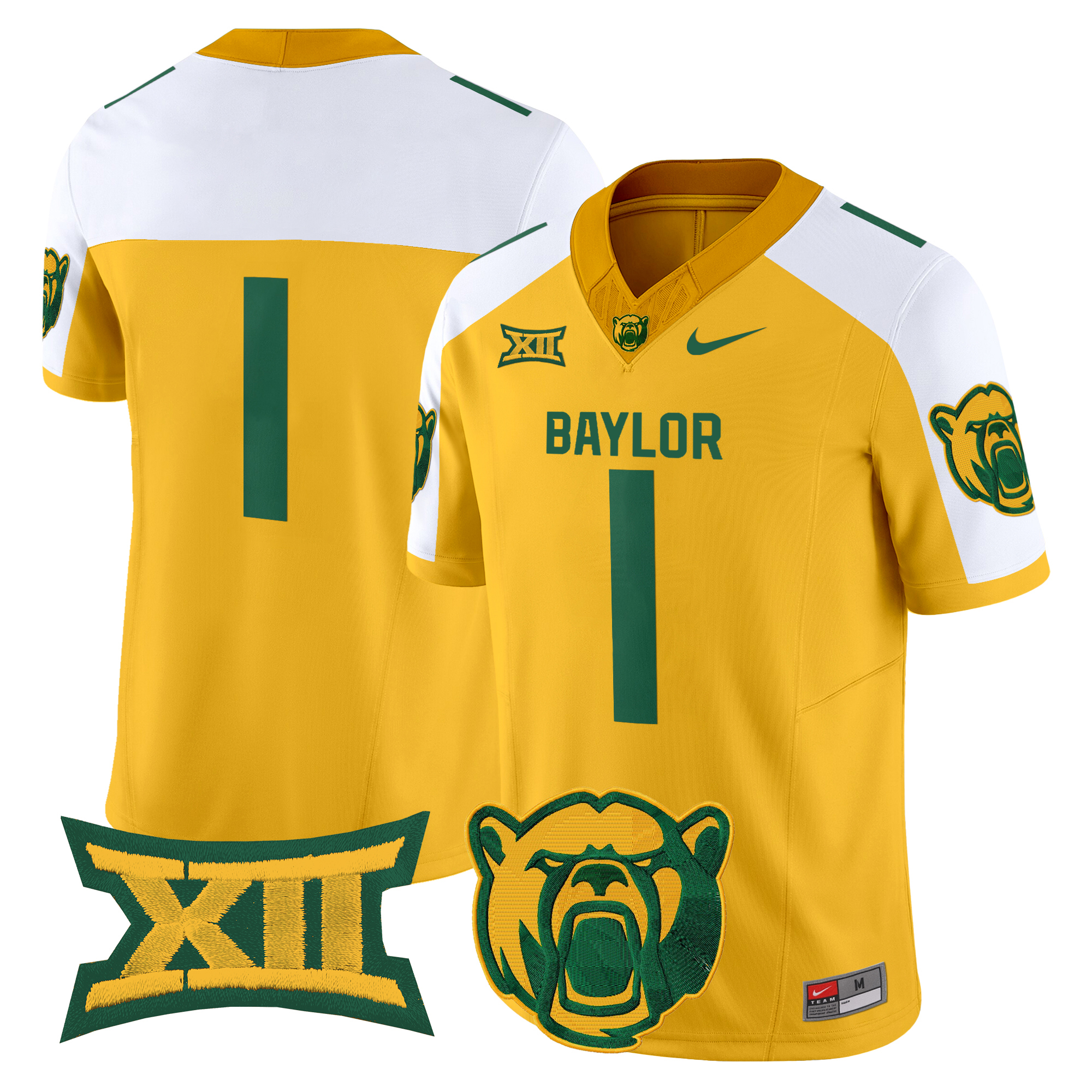 #1 Team Men's Baylor Bears 2025 Vapor Limited Gold Alternate Jersey V2 - All Stitched