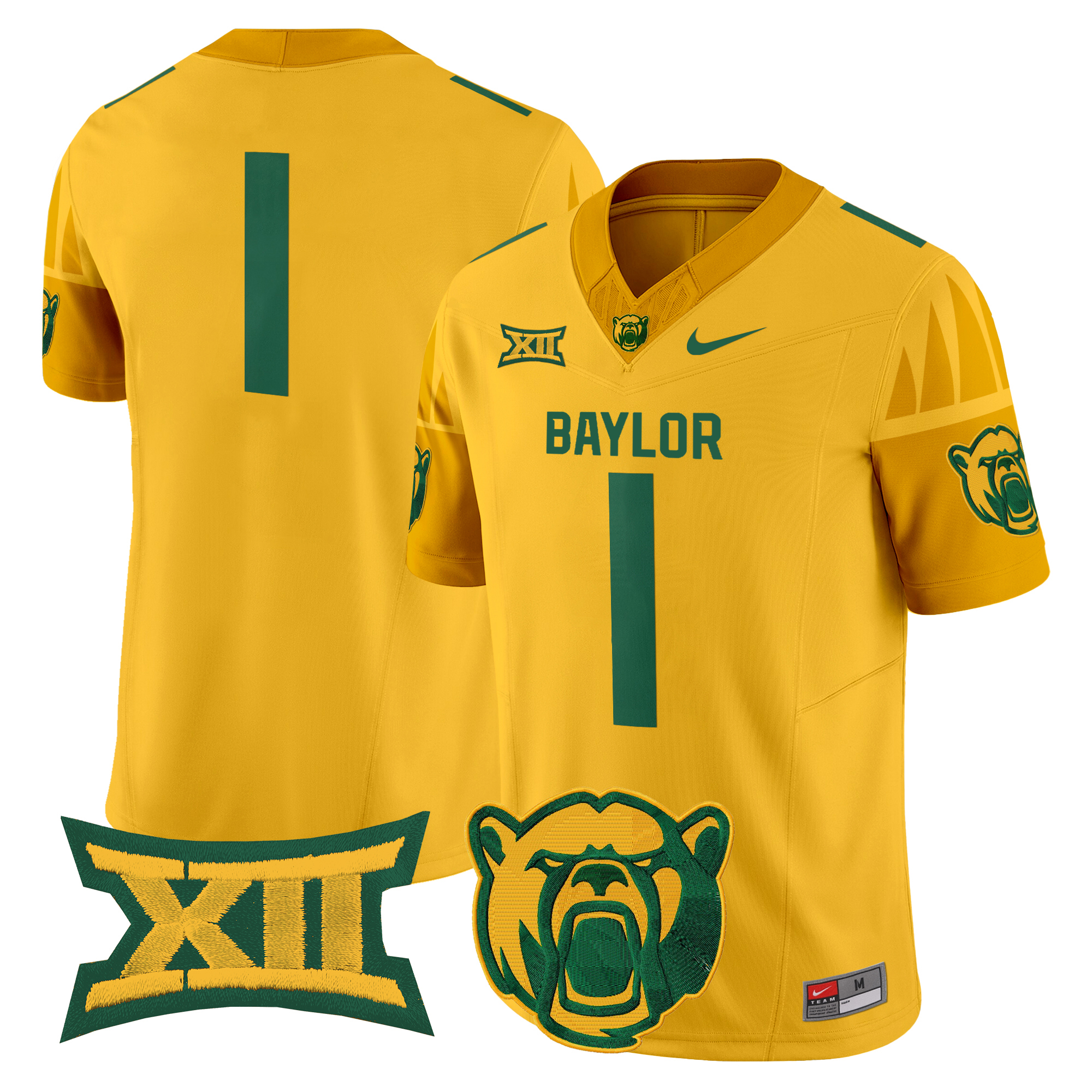 #1 Team Men's Baylor Bears 2025 Vapor Limited Gold Jersey V2 - All Stitched