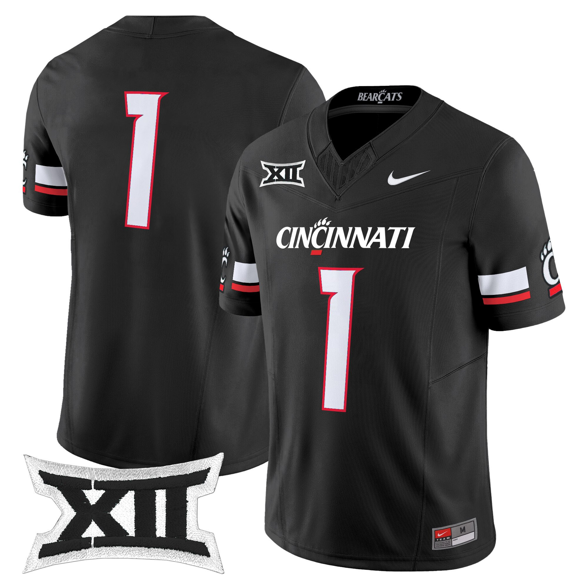 #1 Team Men's Cincinnati Bearcats 2025 Vapor Limited Black Jersey - All Stitched