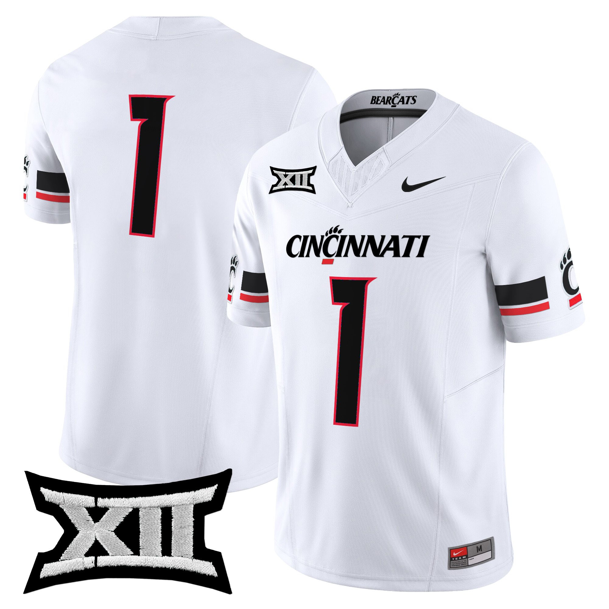 #1 Team Men's Cincinnati Bearcats 2025 Vapor Limited White Jersey - All Stitched