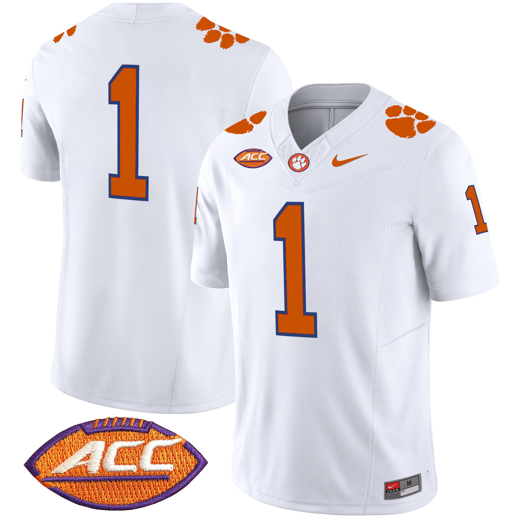 #1 Team Men's Clemson Tigers 2025 Vapor Limited White Jersey - All Stitched