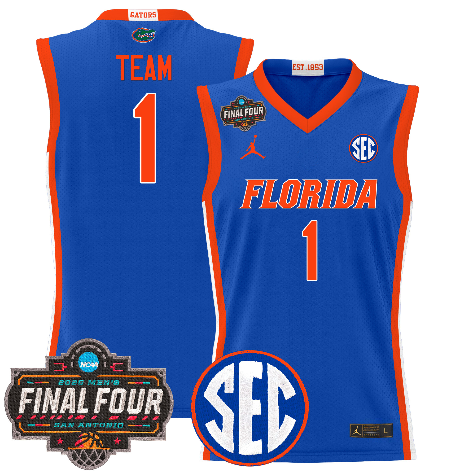 #1 Team Men's Florida Gators 2025 Final Four Patch Basketball Royal Jersey - All Stitched